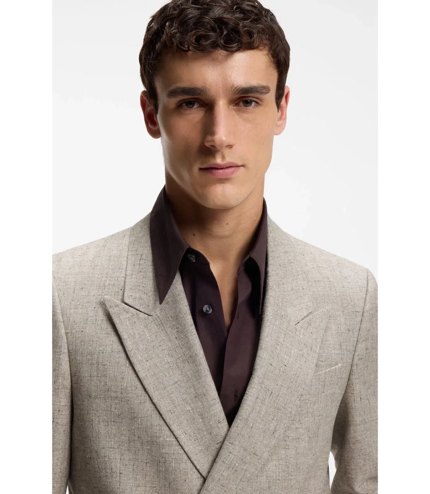 Boss Relaxed Fit Double Breasted Blazer With Micro Pattern Light Beige