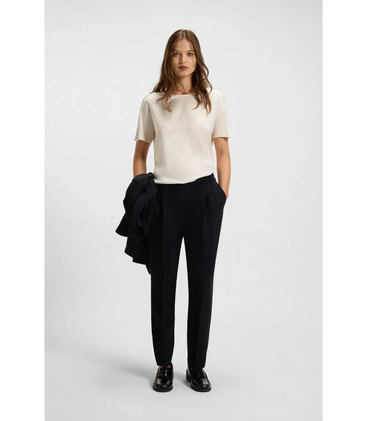 Boss Regular Fit T-Shirt With Stretch Silk Front White Women's