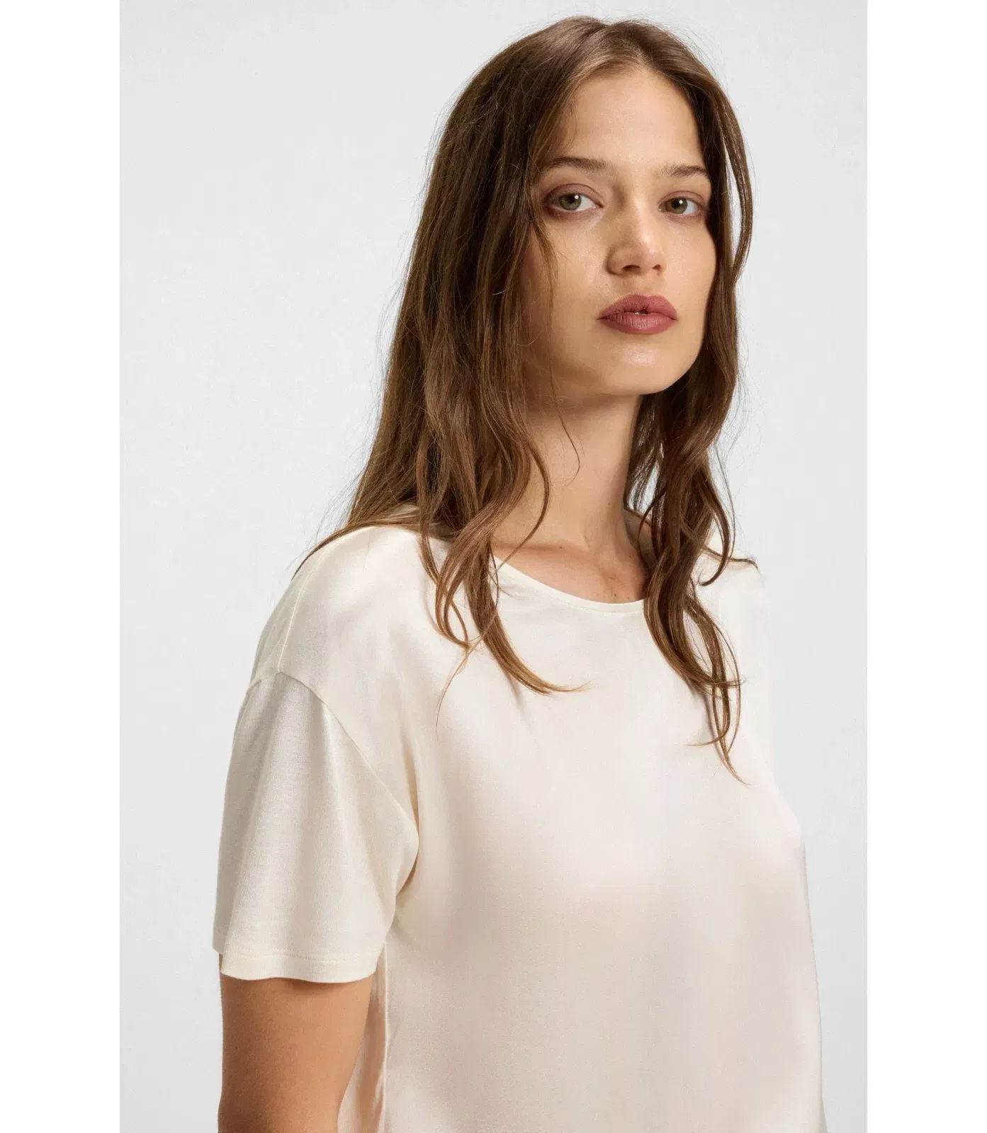 Boss Regular Fit T-Shirt With Stretch Silk Front White Women's