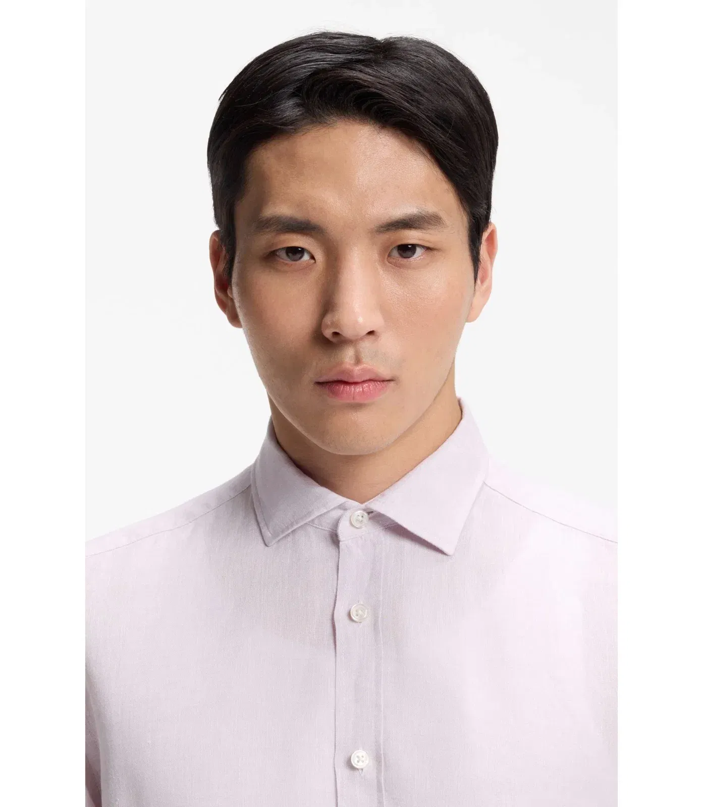 Boss Regular Fit Shirt In Washed Linen Light Purple