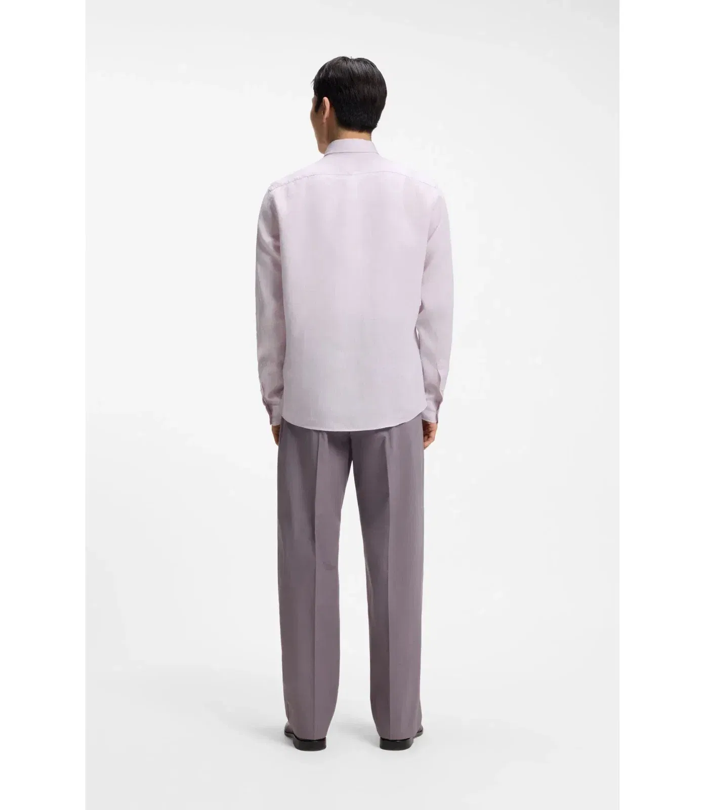 Boss Regular Fit Shirt In Washed Linen Light Purple