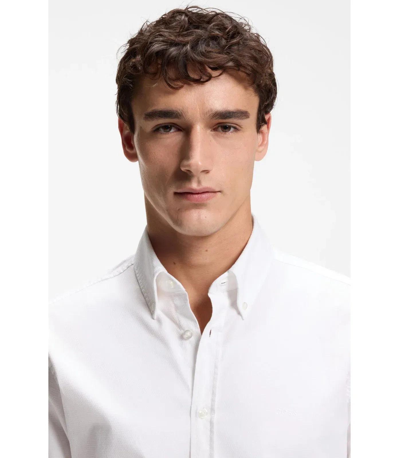 Boss Regular Fit Shirt In Stretch Cotton Dobby White