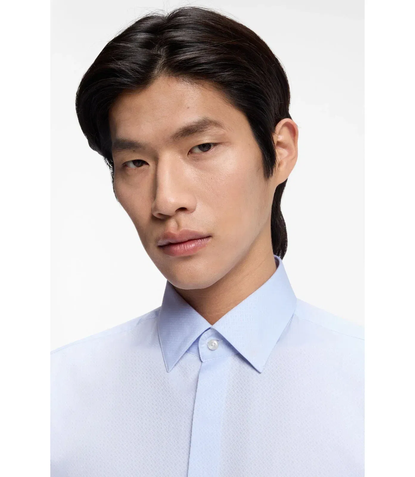 Boss Regular Fit Shirt In Italian Monogrammed Cotton Light Blue