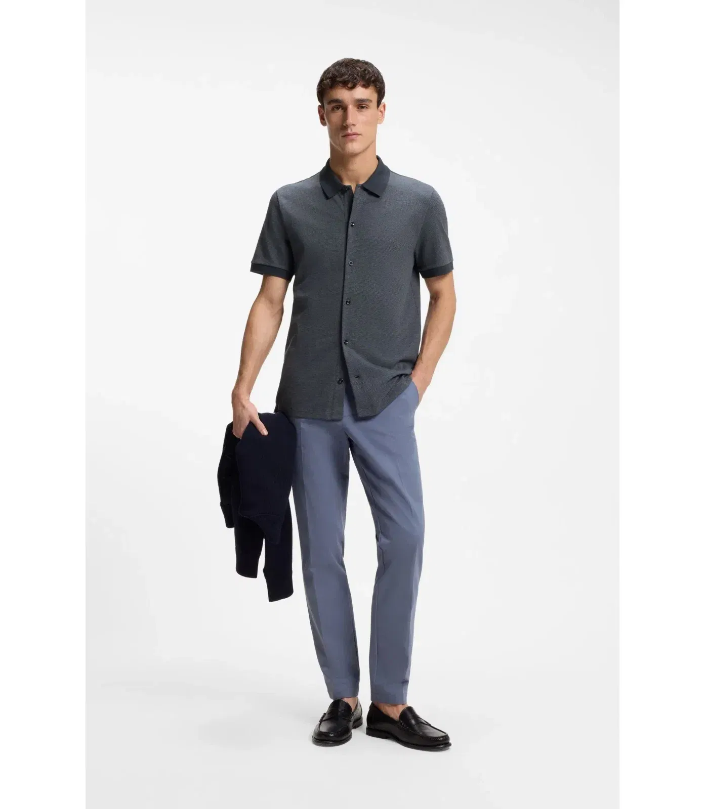 Boss Regular Fit Shirt In Bubble Structure Cotton Dark Blue