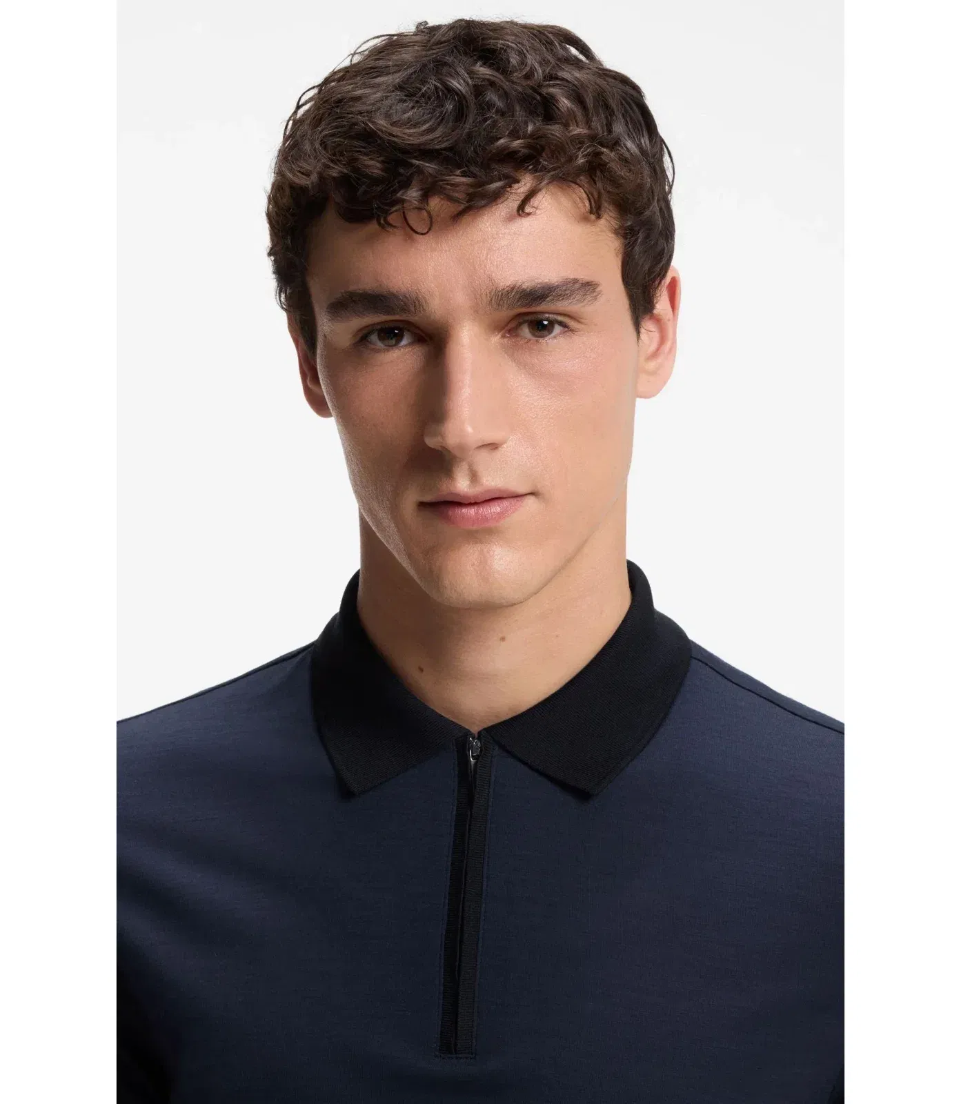 Boss Regular Fit Polo Shirt In Wool With Zipper Placket Light Blue