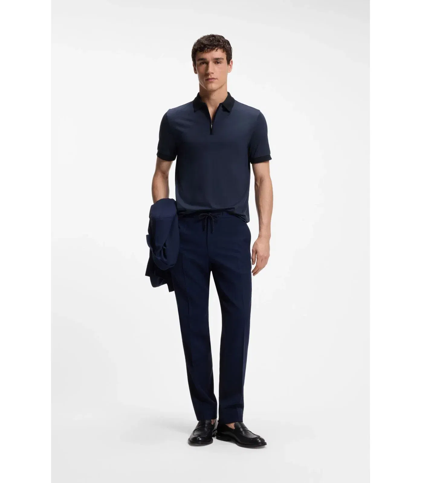 Boss Regular Fit Polo Shirt In Wool With Zipper Placket Light Blue