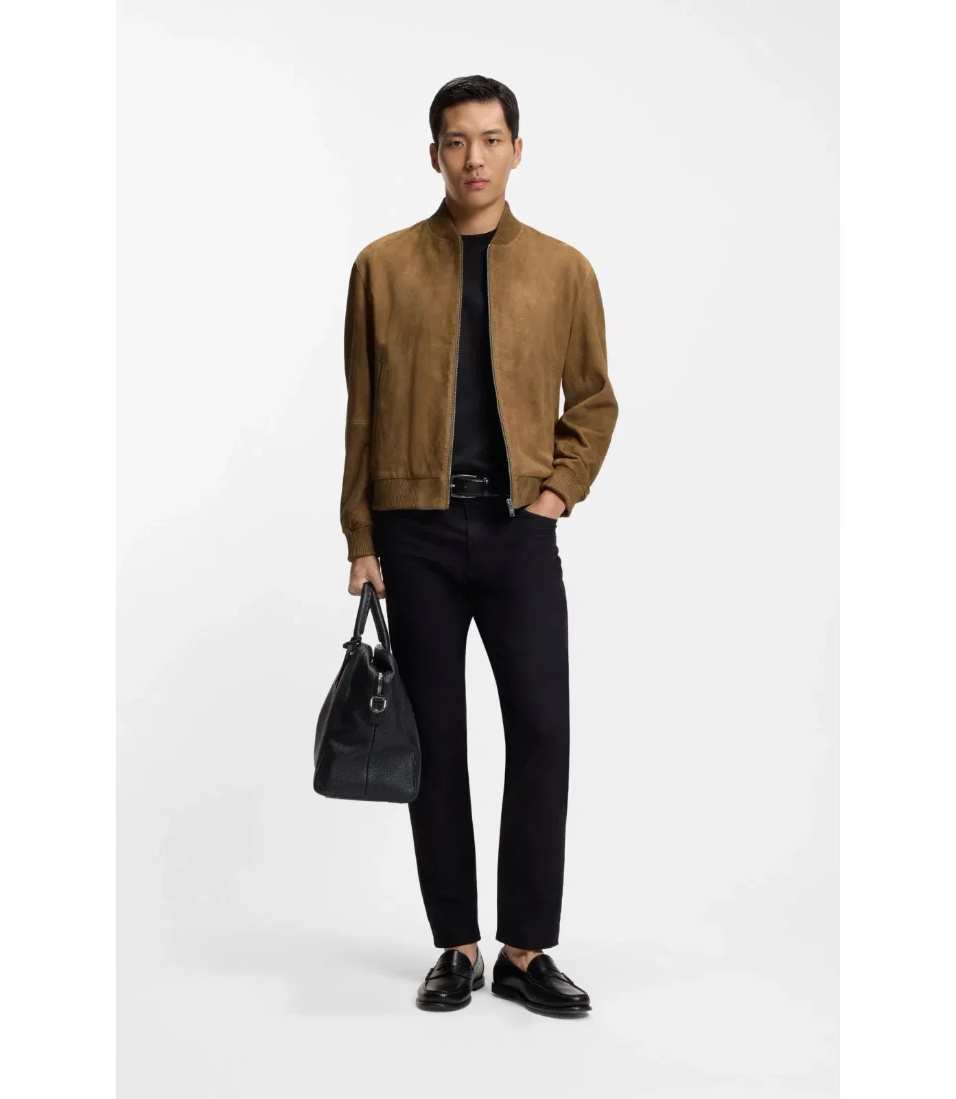 Boss Regular Fit Jacket In Suede Khaki