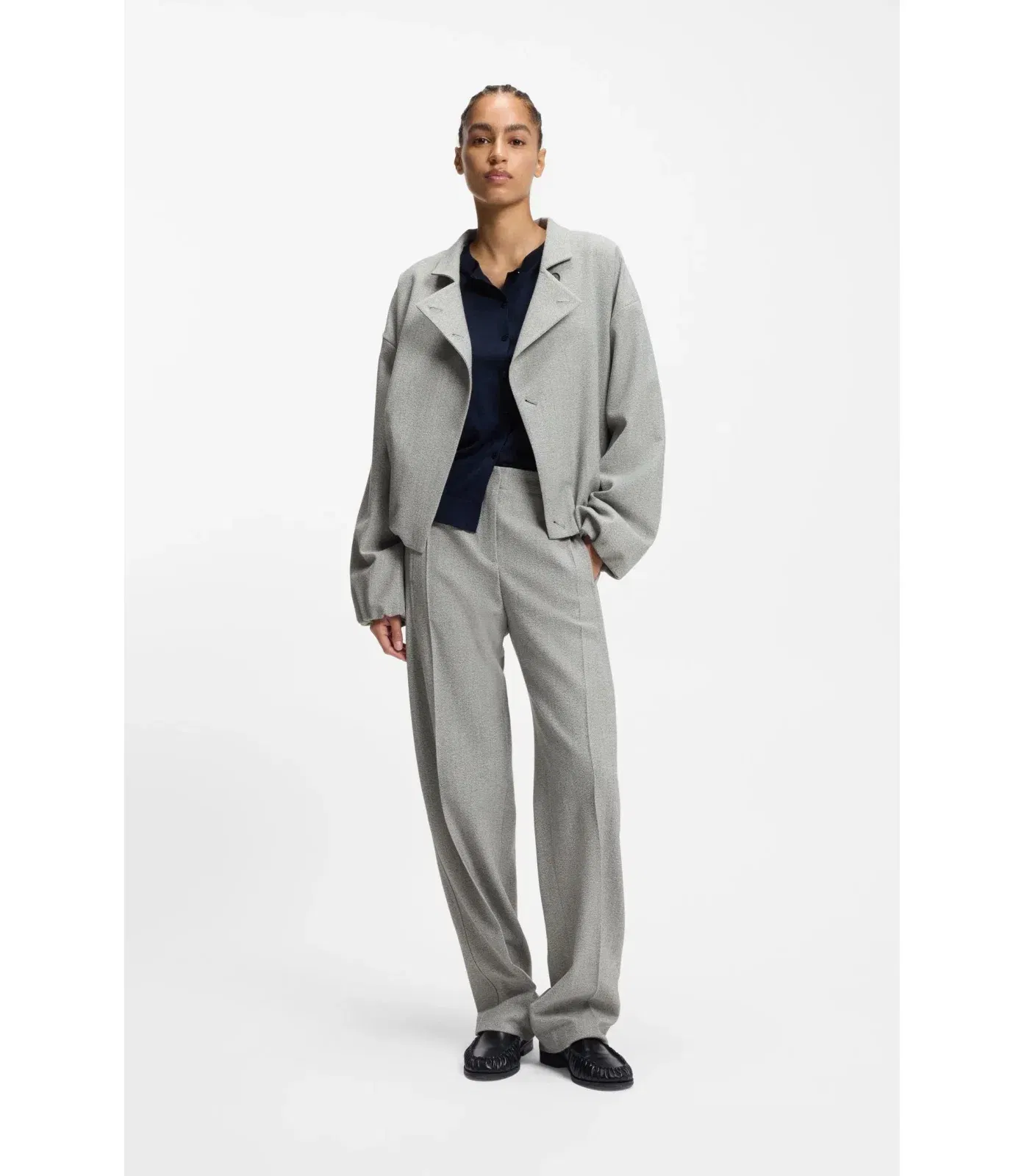 Boss Regular Fit Blazer In Stretch Sharkskin Silver Women's