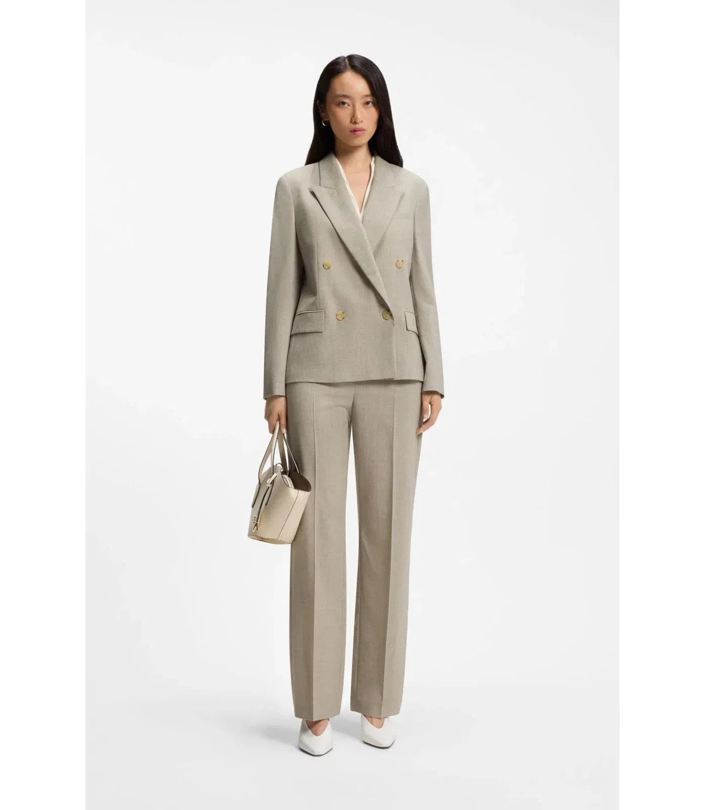 Boss Regular Fit Blazer In Melange Virgin Wool Light Beige Women's