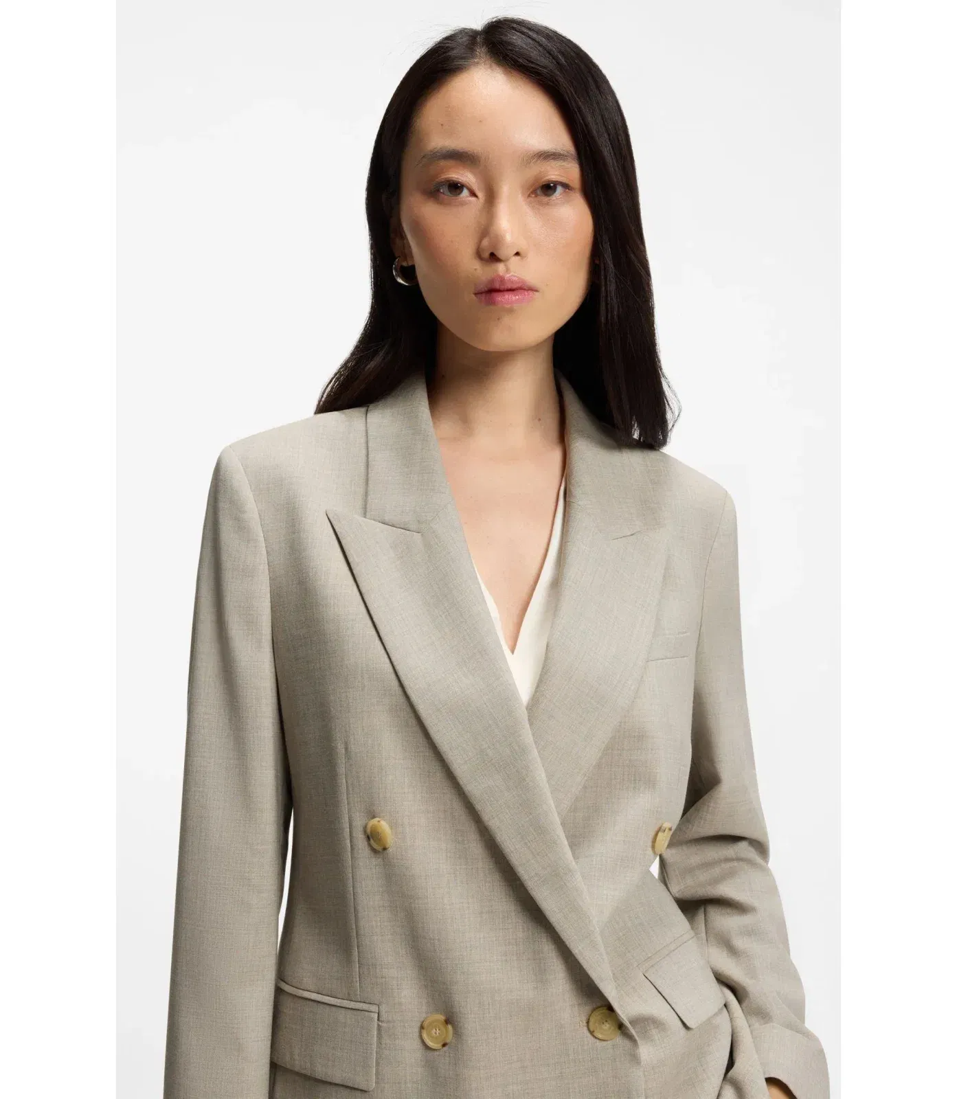 Boss Regular Fit Blazer In Melange Virgin Wool Light Beige Women's