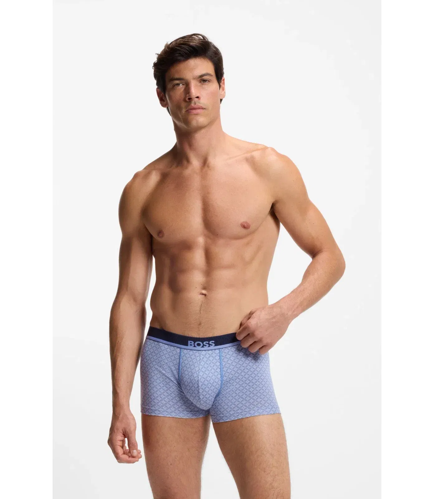 Boss Printed Trunks In Stretch Cotton Light Blue