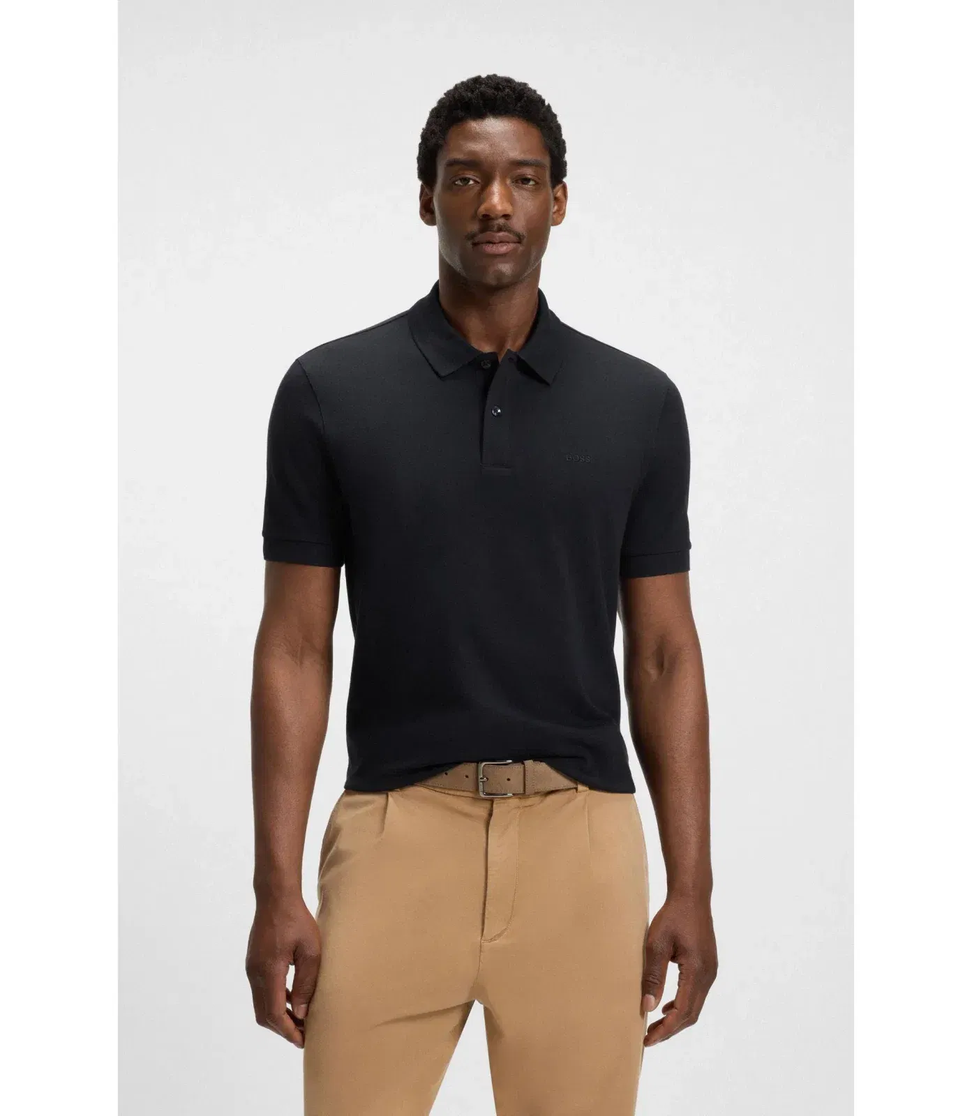 Boss Pallas Logo Detail Polo Shirt In Cotton Piqu Dark Blue