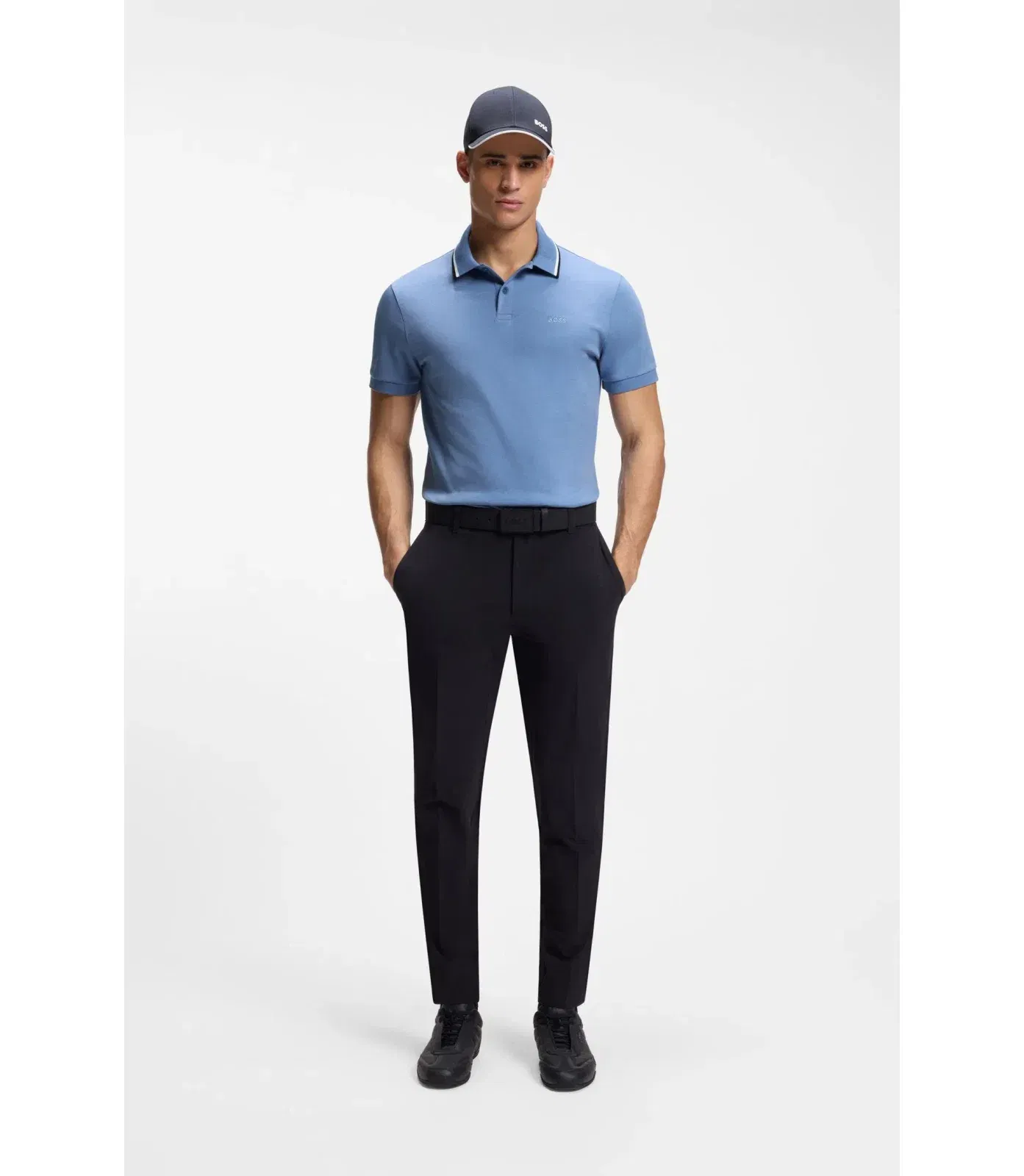 Boss Paddy Slim Fit Polo Shirt In Interlock Cotton Light Blue