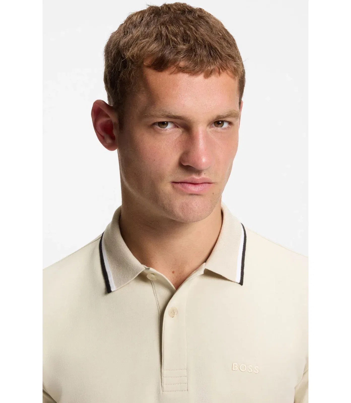 Boss Paddy Slim Fit Polo Shirt In Interlock Cotton Light Beige