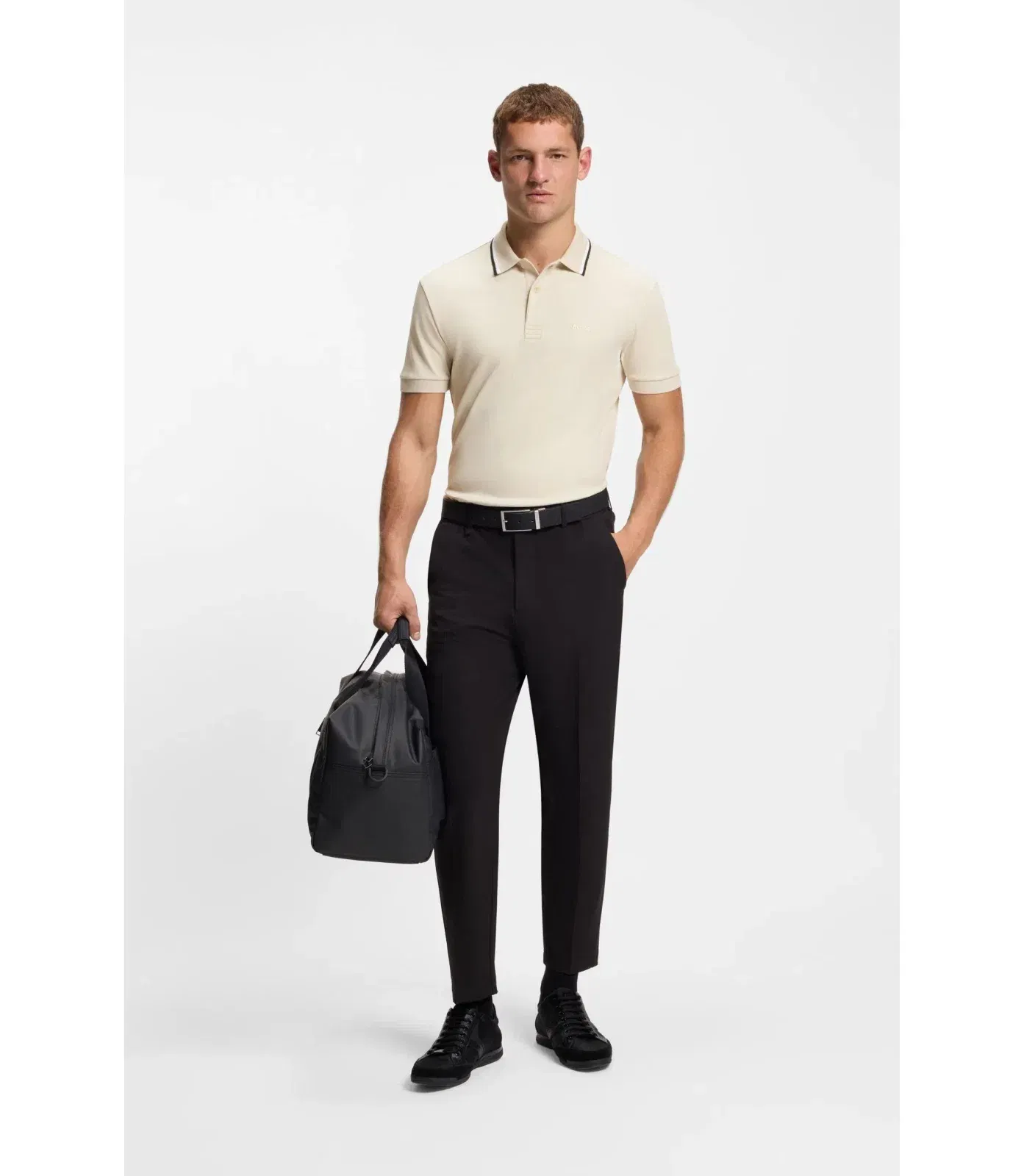 Boss Paddy Slim Fit Polo Shirt In Interlock Cotton Light Beige