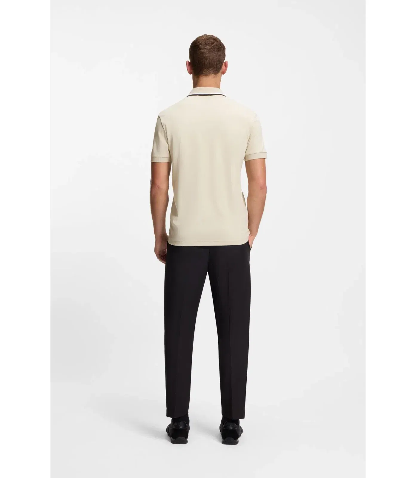 Boss Paddy Slim Fit Polo Shirt In Interlock Cotton Light Beige
