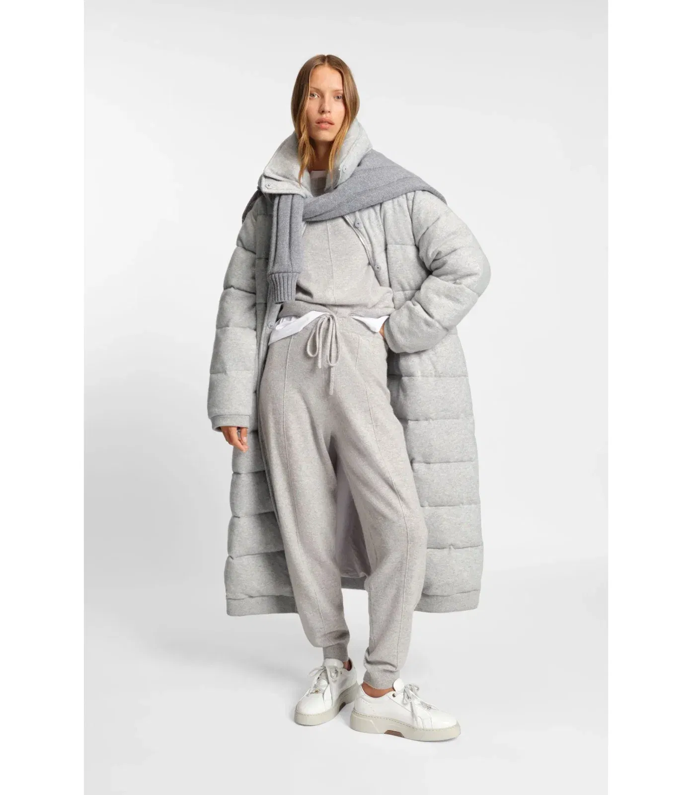 Boss Padded Coat In Virgin Wool And Cashmere Light Grey Women's
