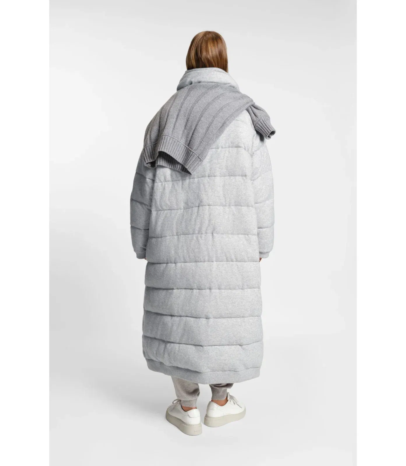 Boss Padded Coat In Virgin Wool And Cashmere Light Grey Women's