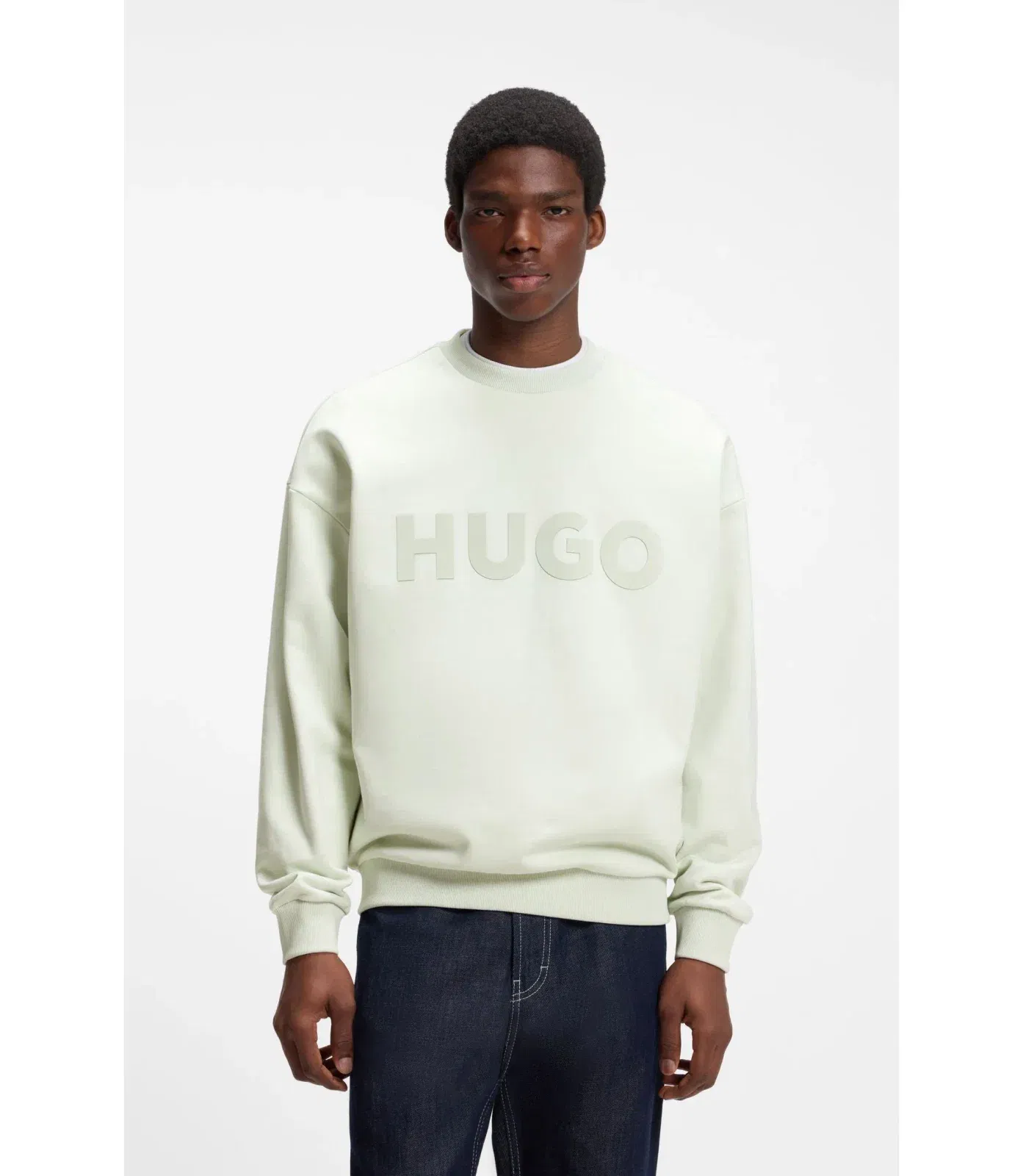 Hugo Oversize Fit Sweatshirt In Cotton Terry With Tonal Logo Light Green