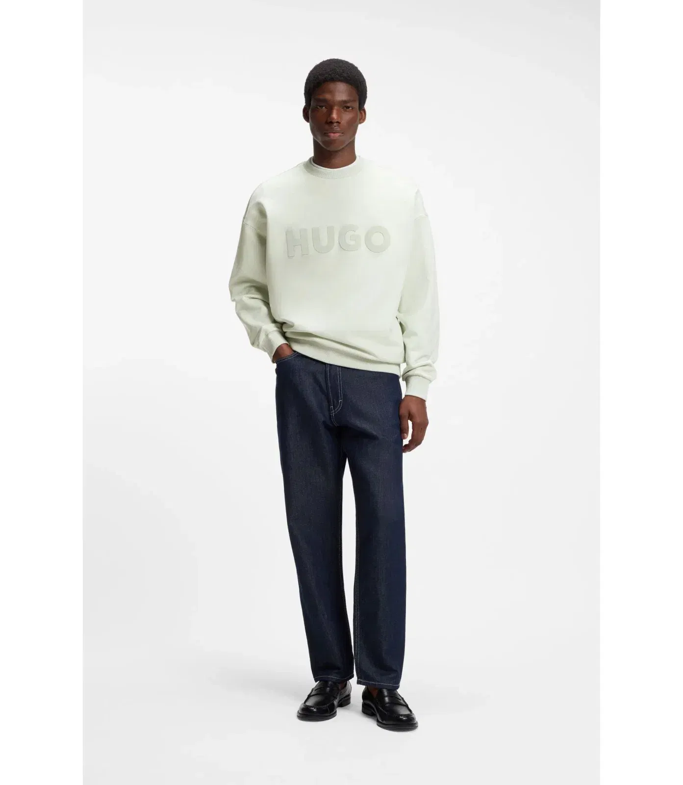 Hugo Oversize Fit Sweatshirt In Cotton Terry With Tonal Logo Light Green