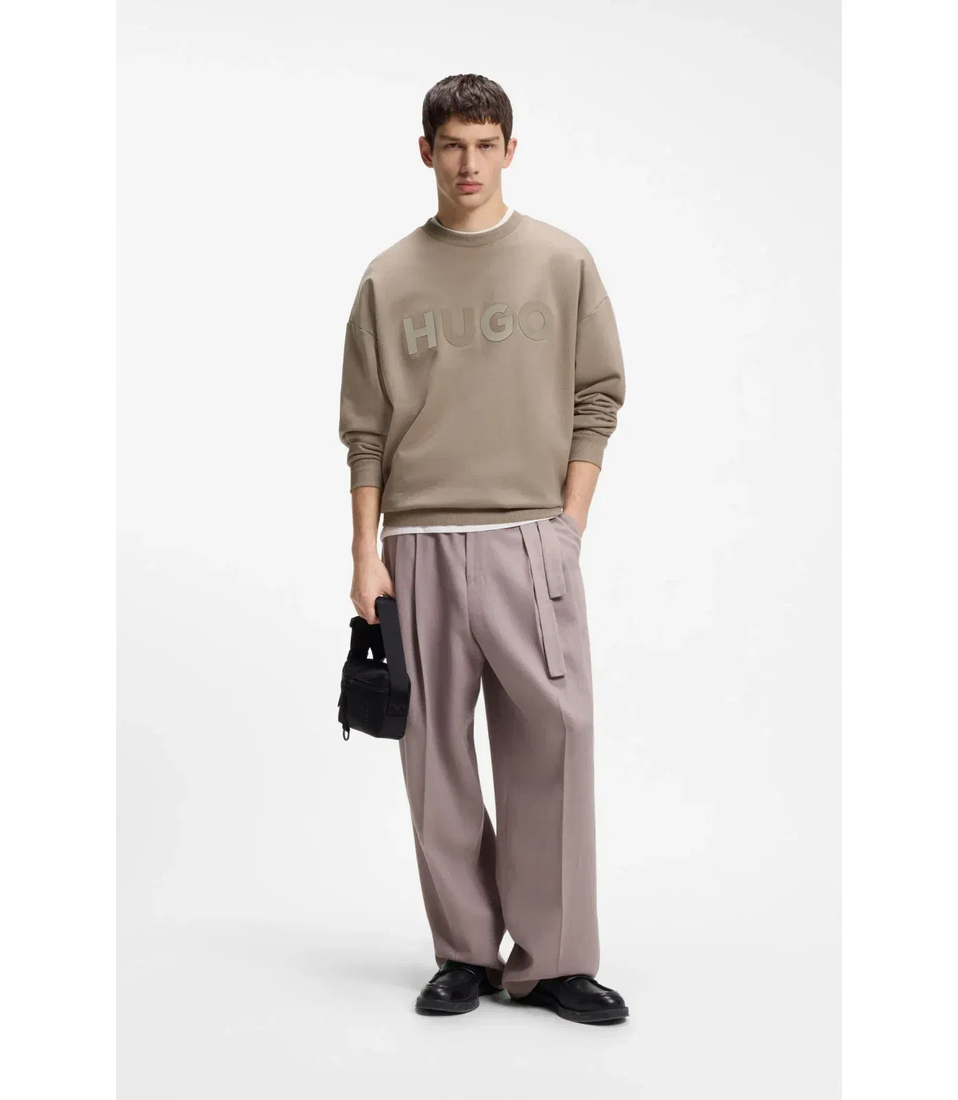 Hugo Oversize Fit Sweatshirt In Cotton Terry With Tonal Logo Light Brown