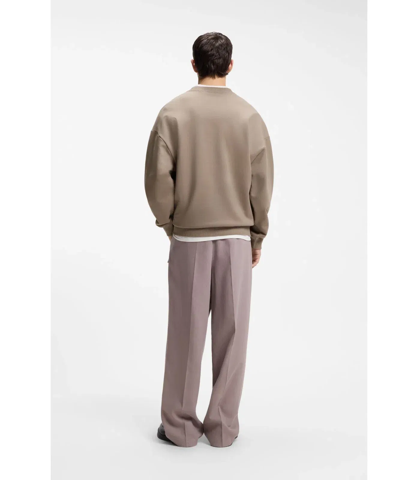 Hugo Oversize Fit Sweatshirt In Cotton Terry With Tonal Logo Light Brown