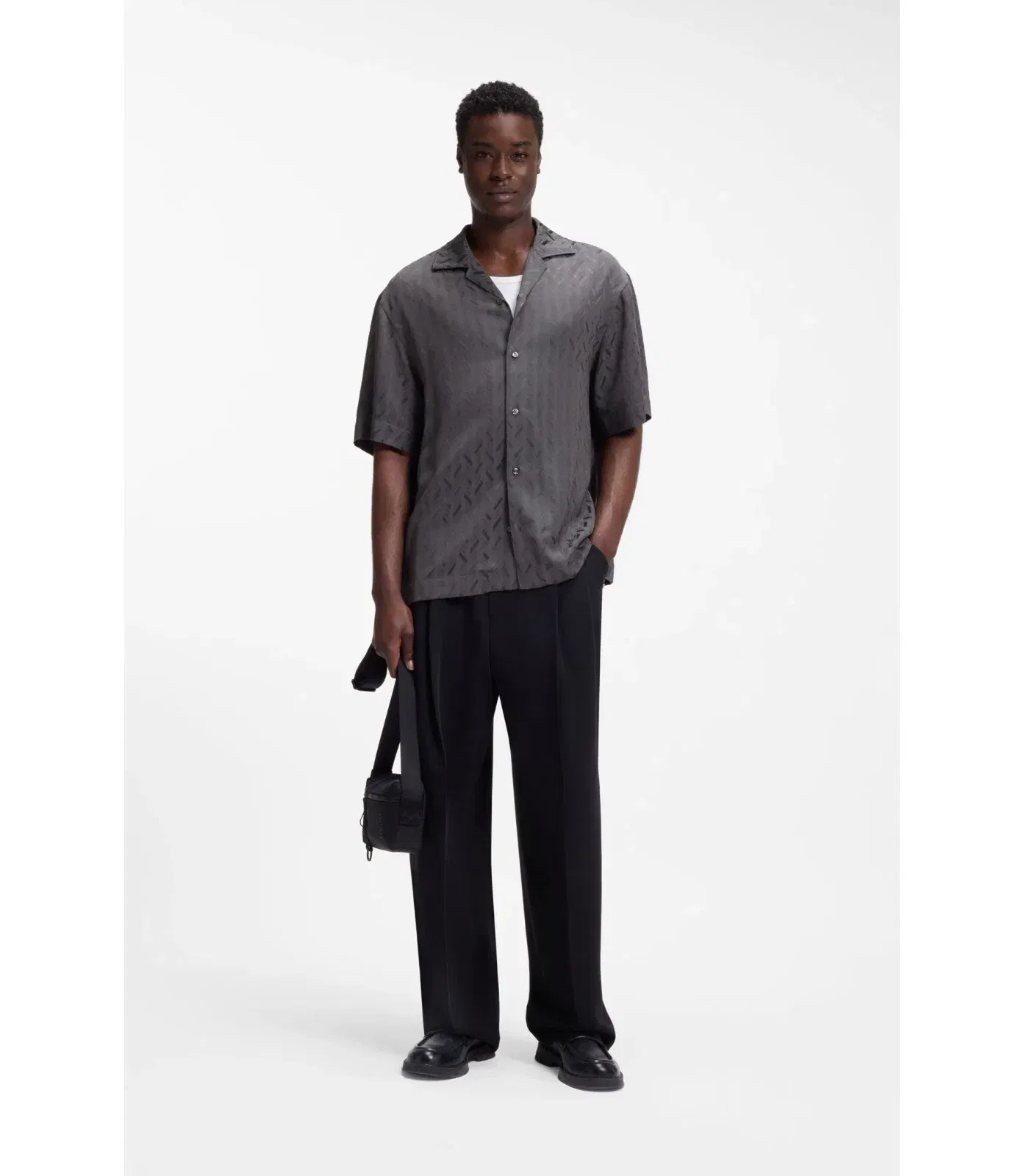 Hugo Oversized Fit Shirt With Jacquard Pattern Dark Grey
