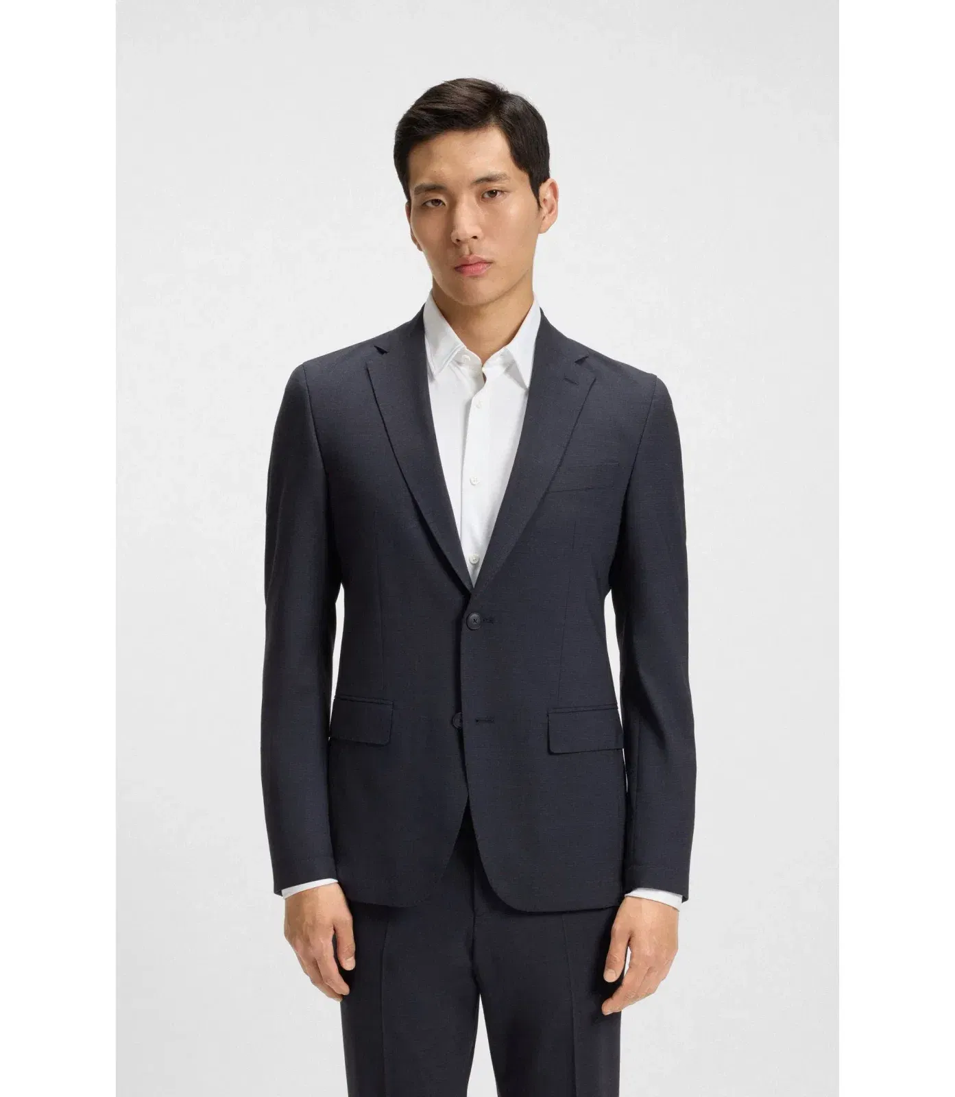 Boss Micro Patterned Slim Fit Suit In Stretch Cloth Dark Blue