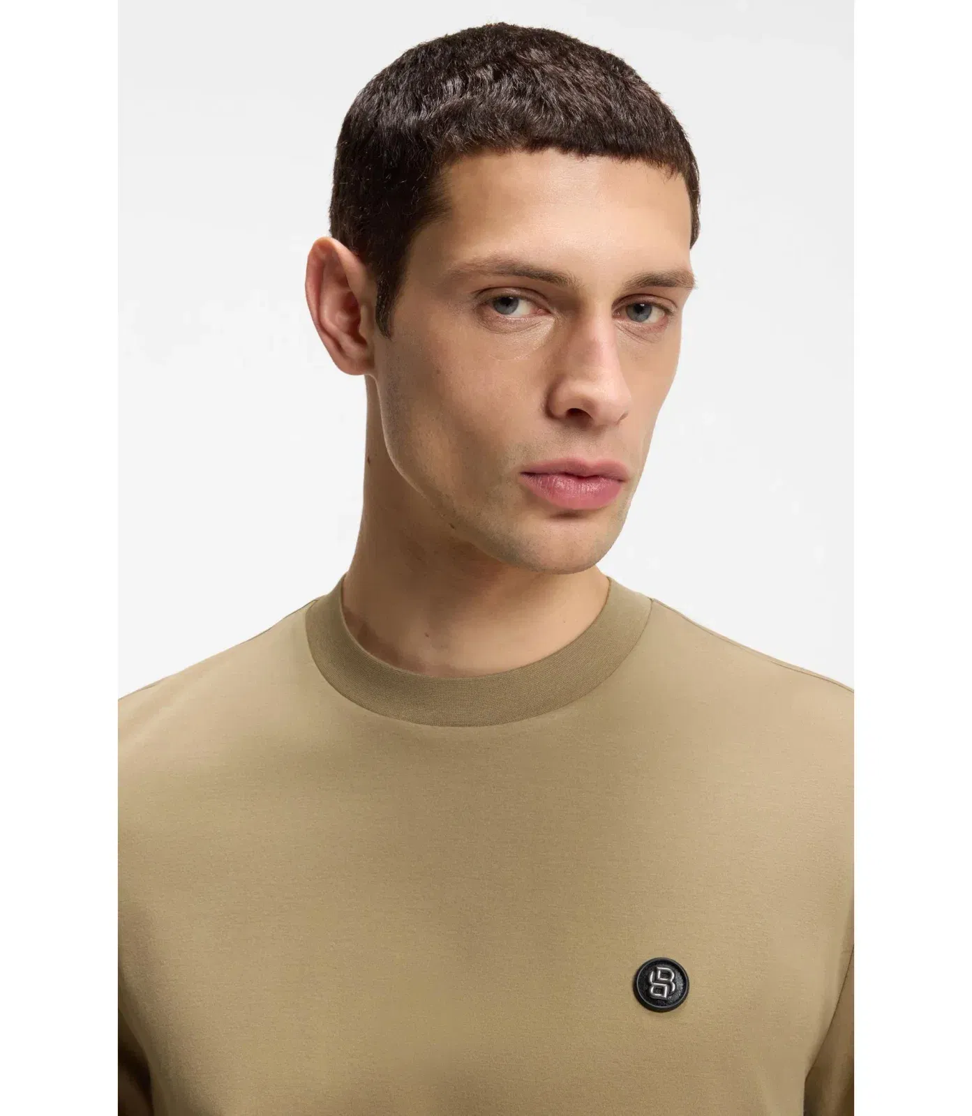 Boss Mercerised Cotton T-Shirt With Double B Monogram Khaki