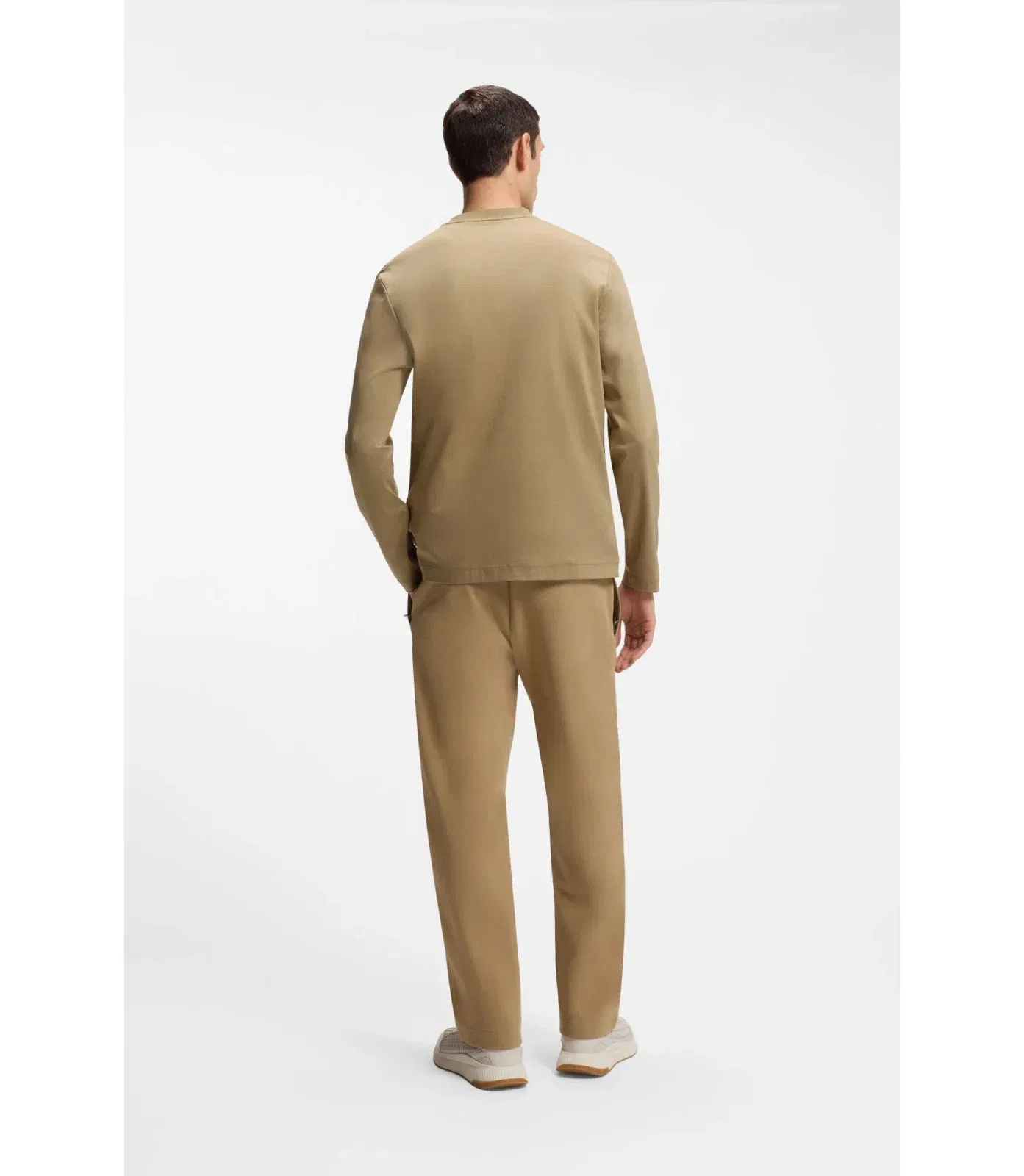 Boss Mercerised Cotton T-Shirt With Double B Monogram Khaki