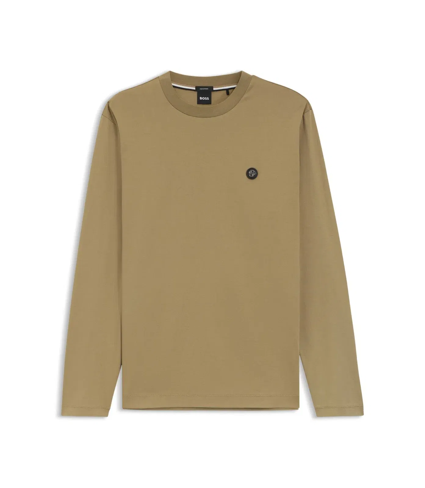 Boss Mercerised Cotton T-Shirt With Double B Monogram Khaki