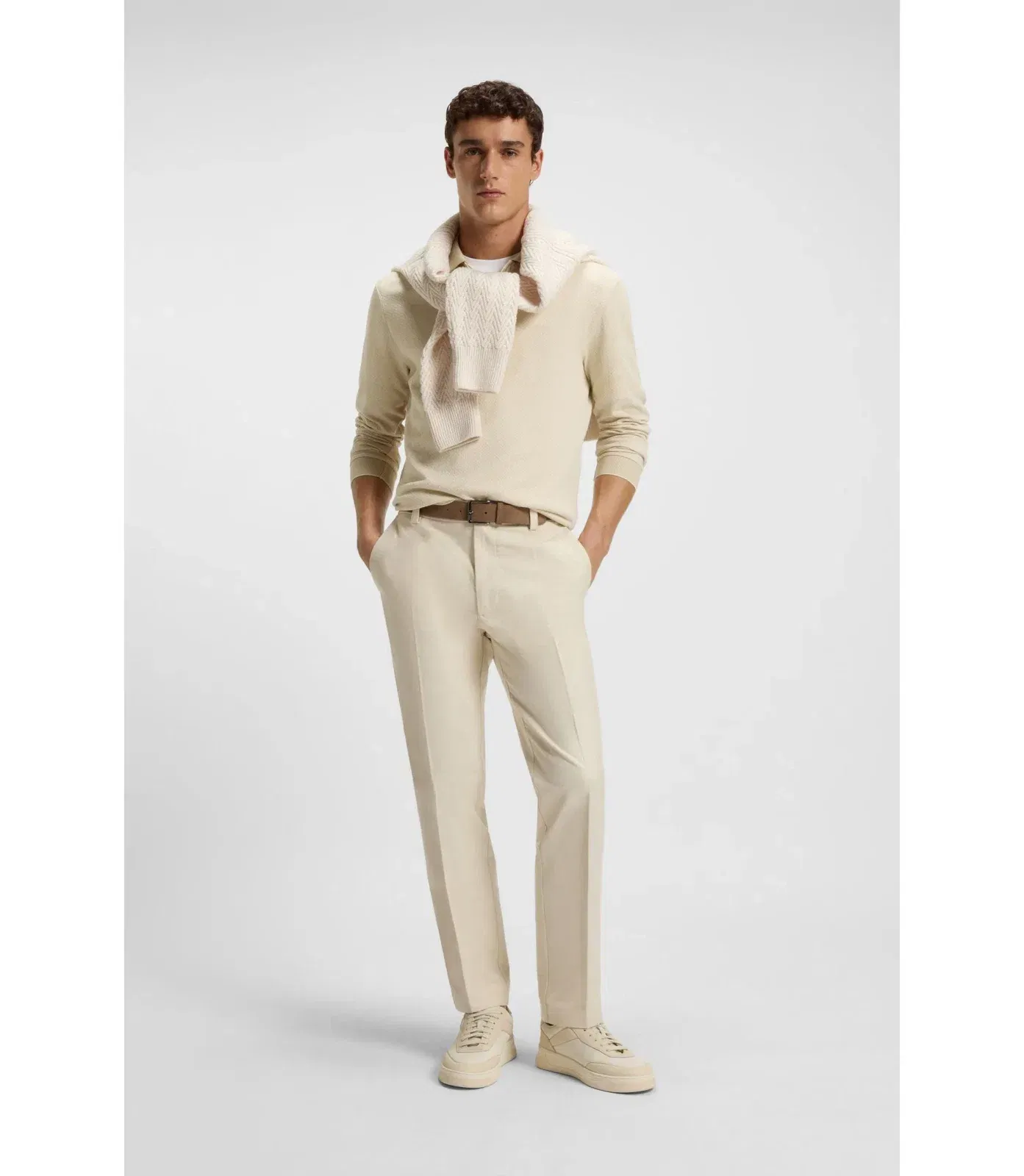 Boss Mercerised Cotton Polo Shirt With Two Tone Structure Light Beige