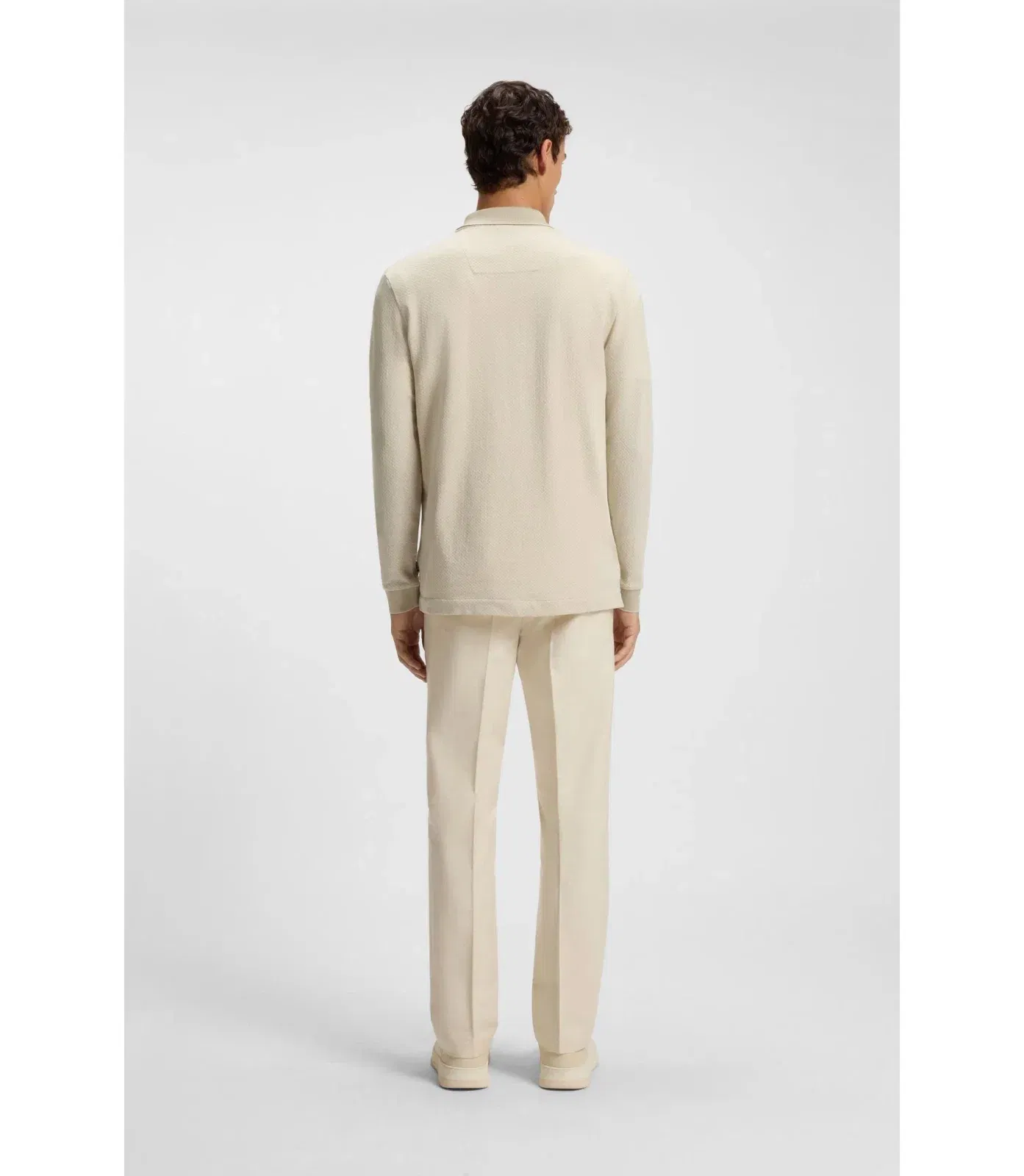 Boss Mercerised Cotton Polo Shirt With Two Tone Structure Light Beige