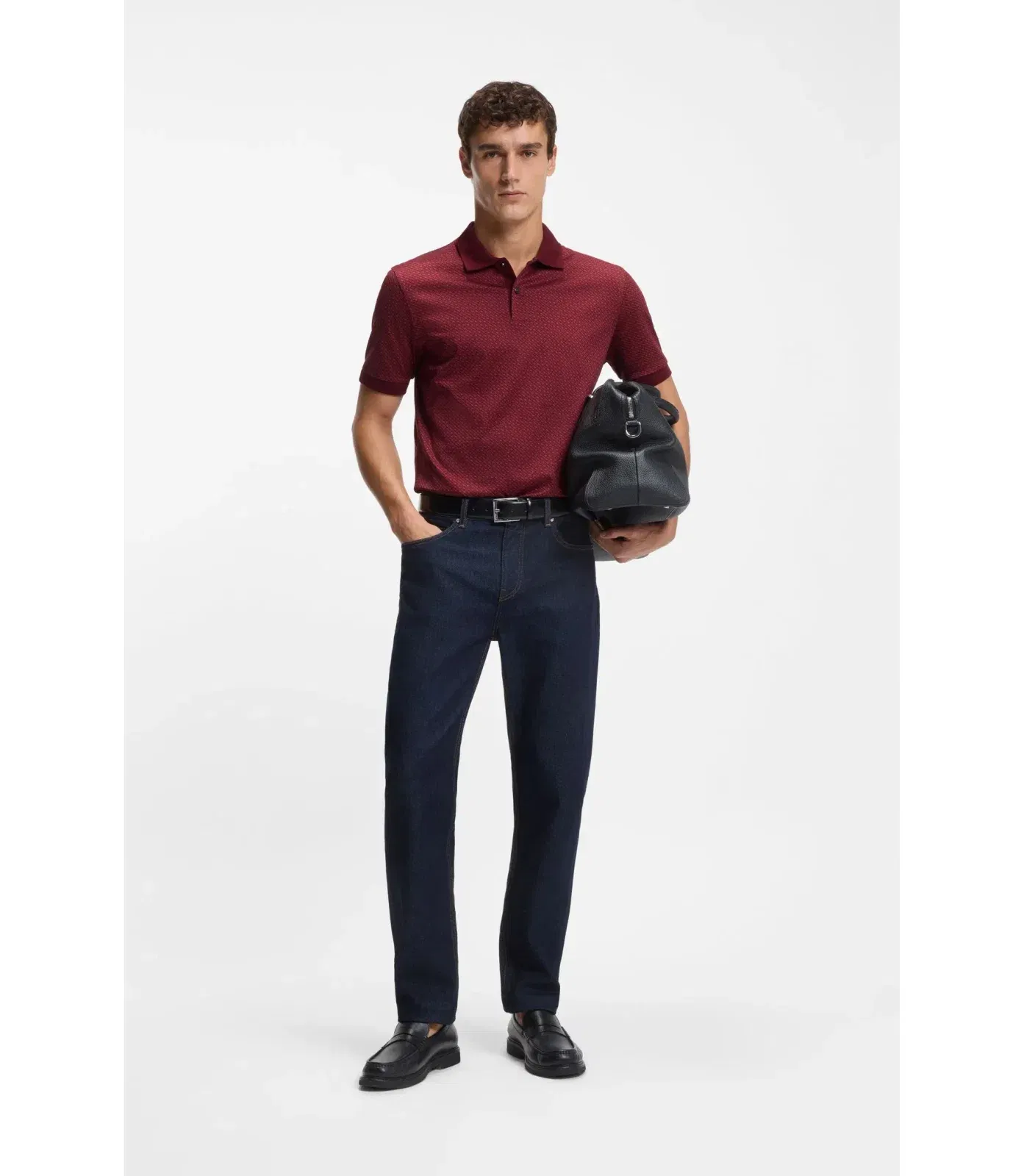 Boss Mercerised Cotton Polo Shirt With Two Tone Monograms Dark Red