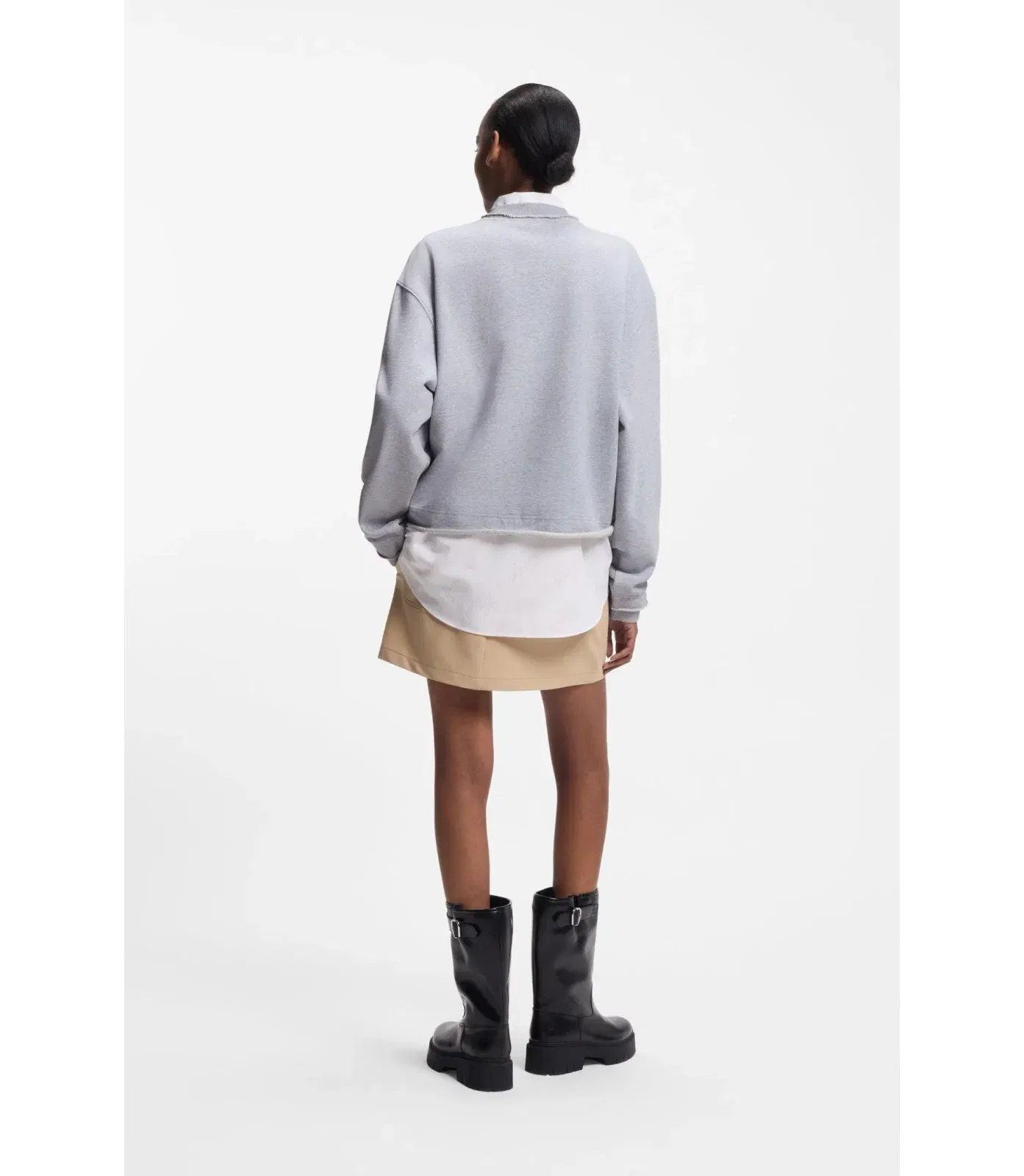 Hugo Logo Collar Sweatshirt In Cotton Terry Light Grey Women's