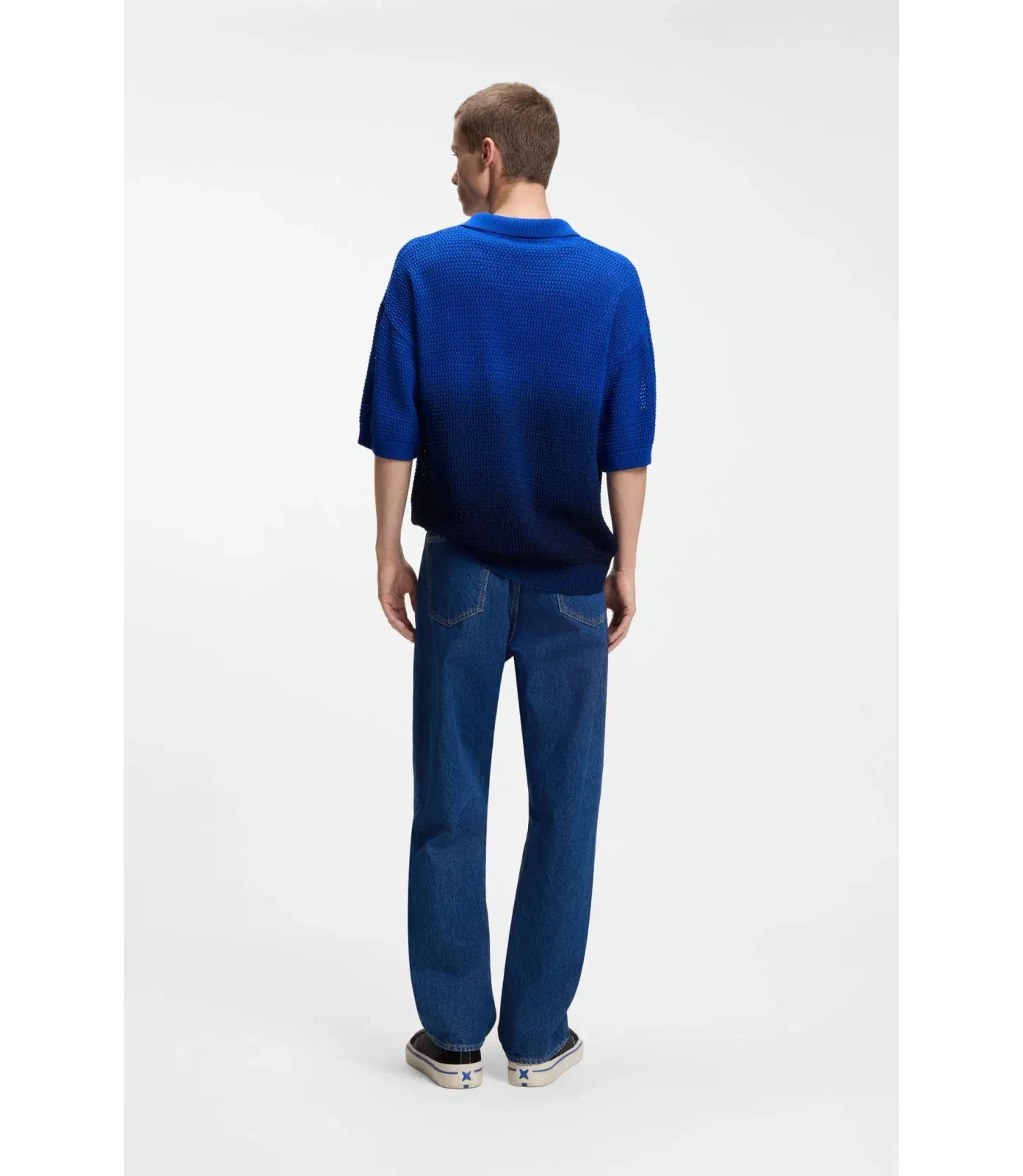 Hugo Knitted Cotton Sweater With Dip Dye Effect Light Blue