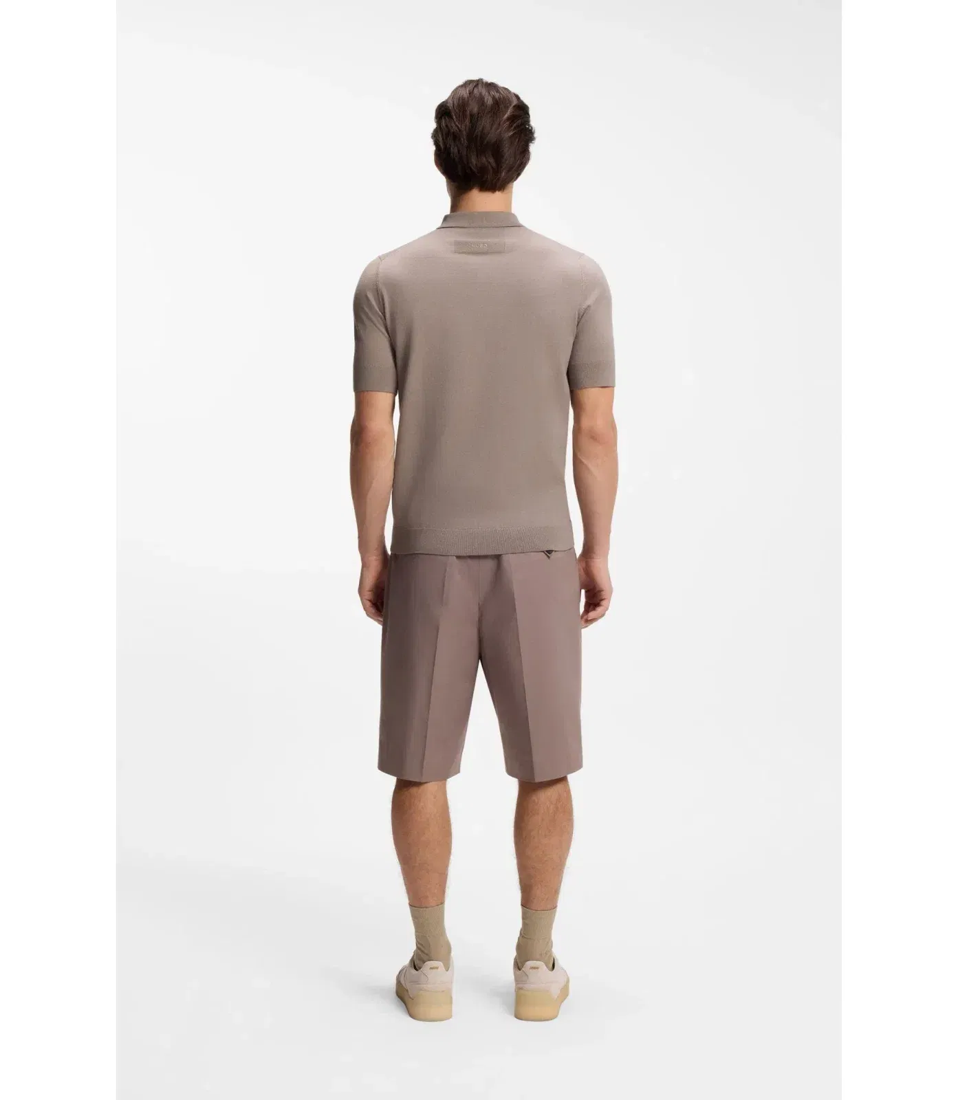 Hugo Knit Polo Sweater With Covered Placket Light Brown
