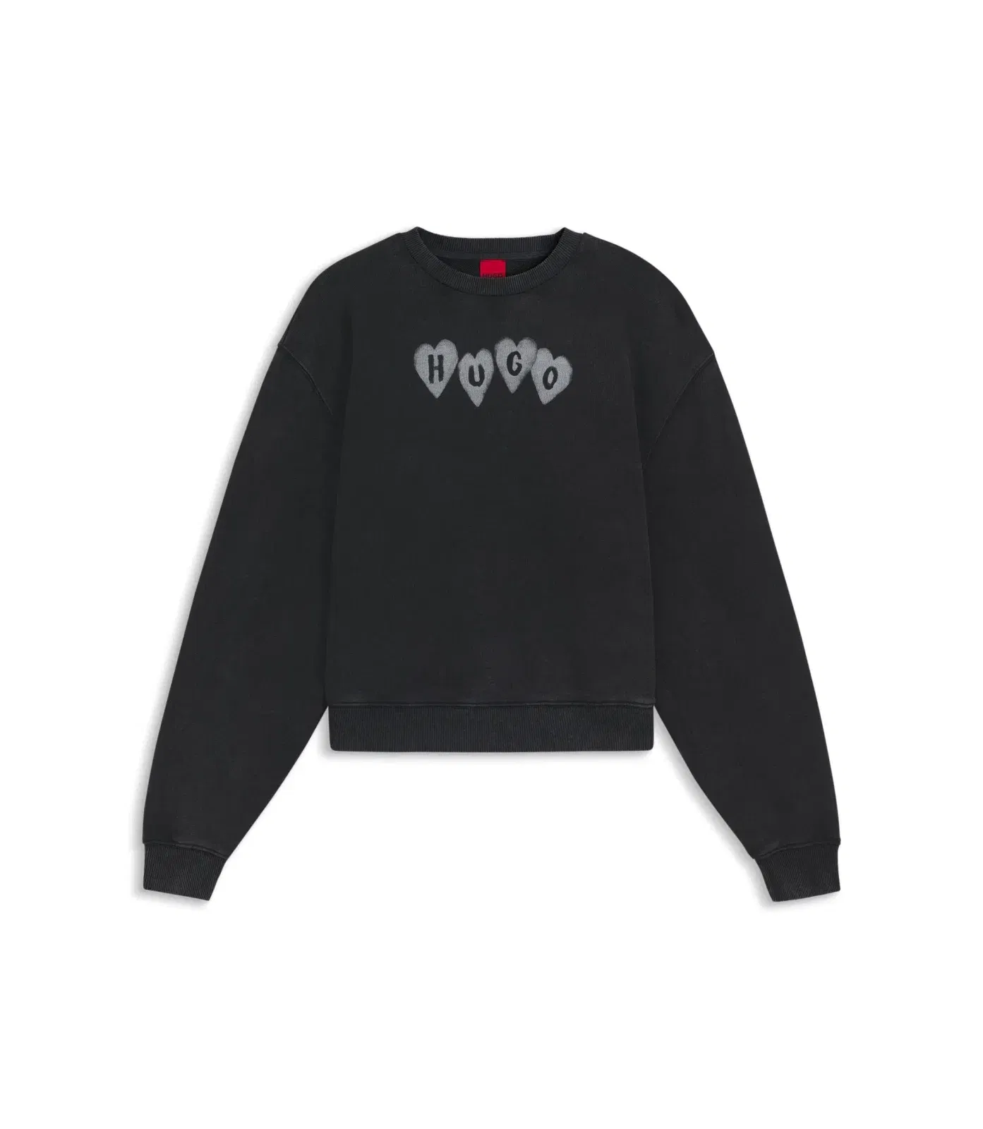Hugo Heart Logo Sweatshirt In Cotton Terry Black Women's