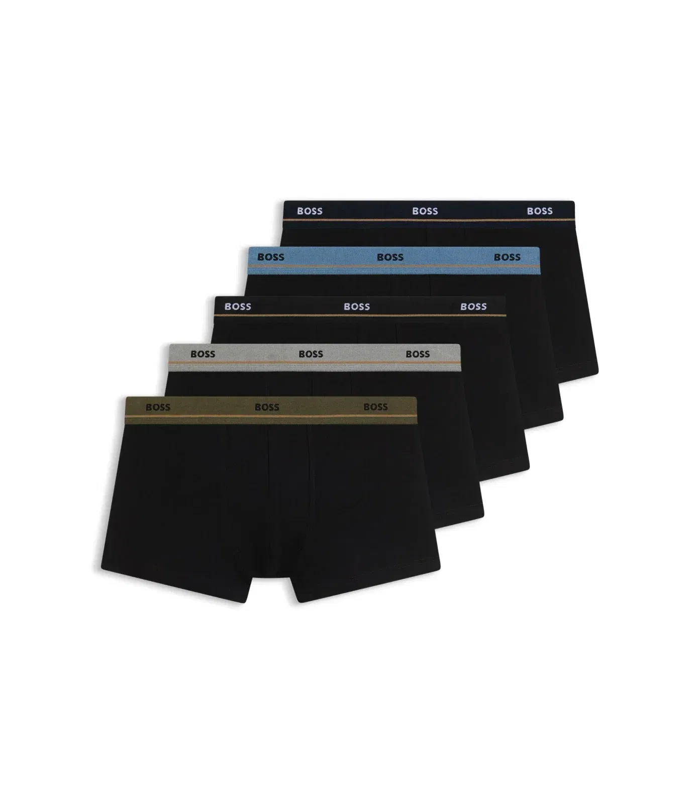 Boss Five Pack Of Stretch Cotton Trunks With Logo Waistbands Black