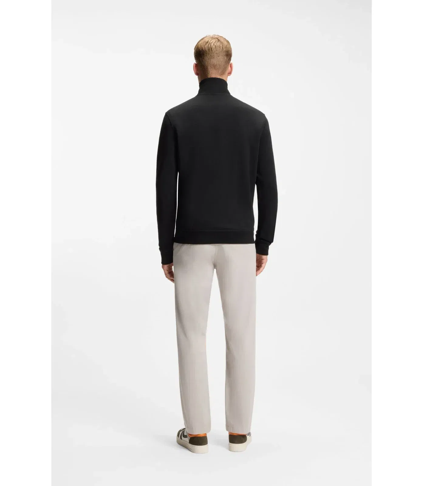 Boss Cotton Terry Sweatshirt With Zipper Collar Black