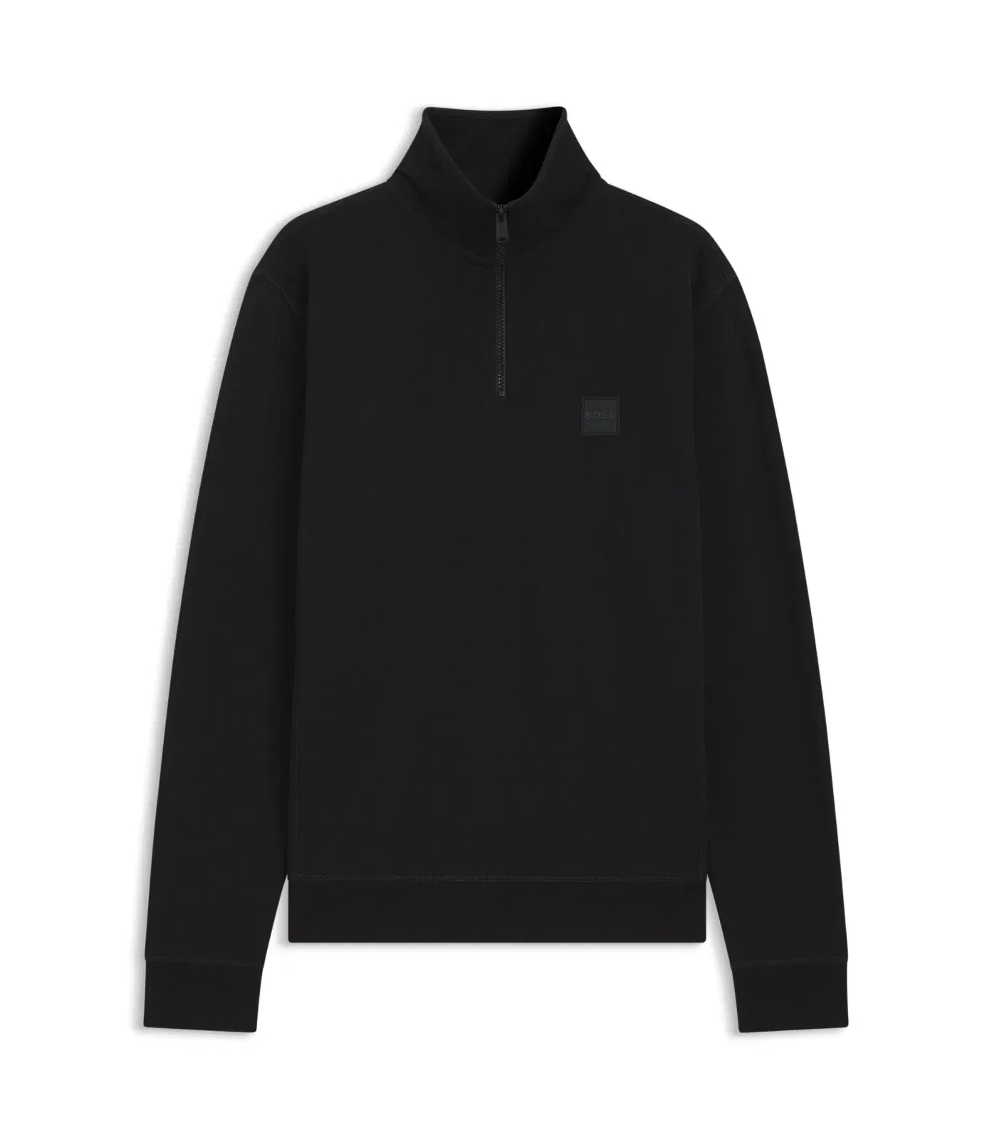 Boss Cotton Terry Sweatshirt With Zipper Collar Black