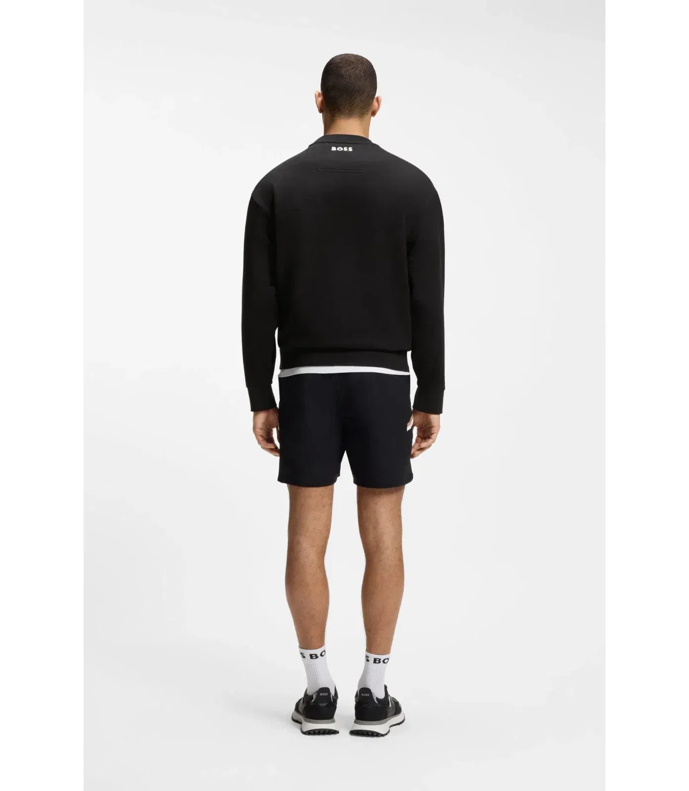 Boss Cotton Terry Sweatshirt With Tennis Artwork Black