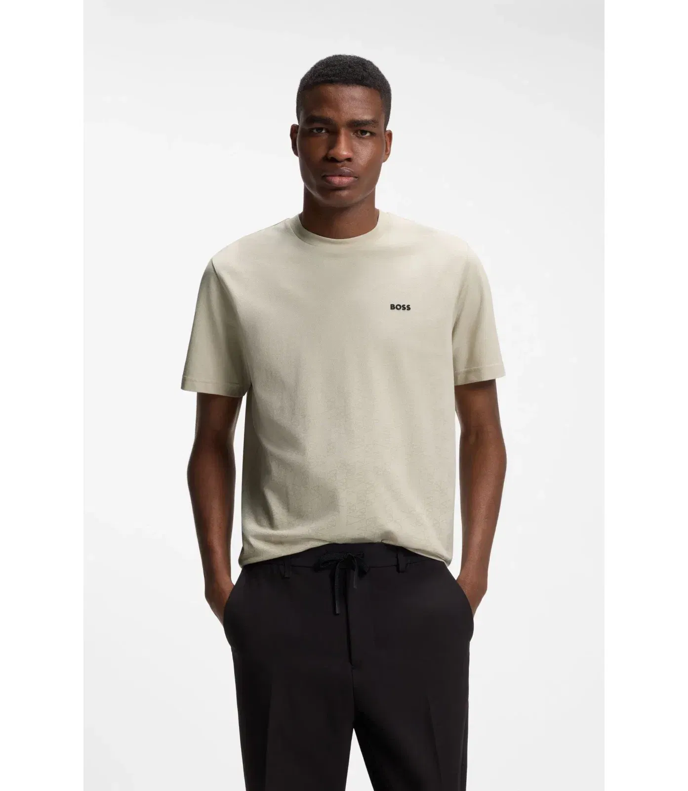 Boss Cotton Piqu T-Shirt With All Over Print Light Beige