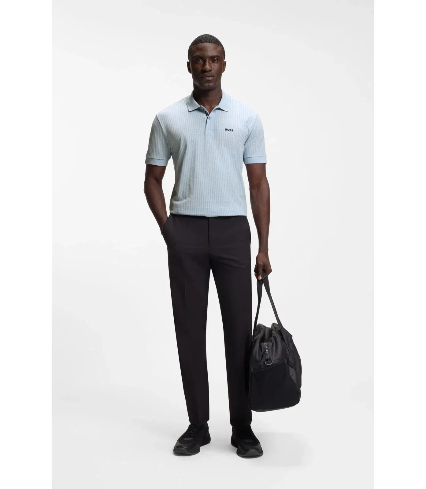 Boss Cotton Piqu Polo Shirt With All Over Print Light Blue