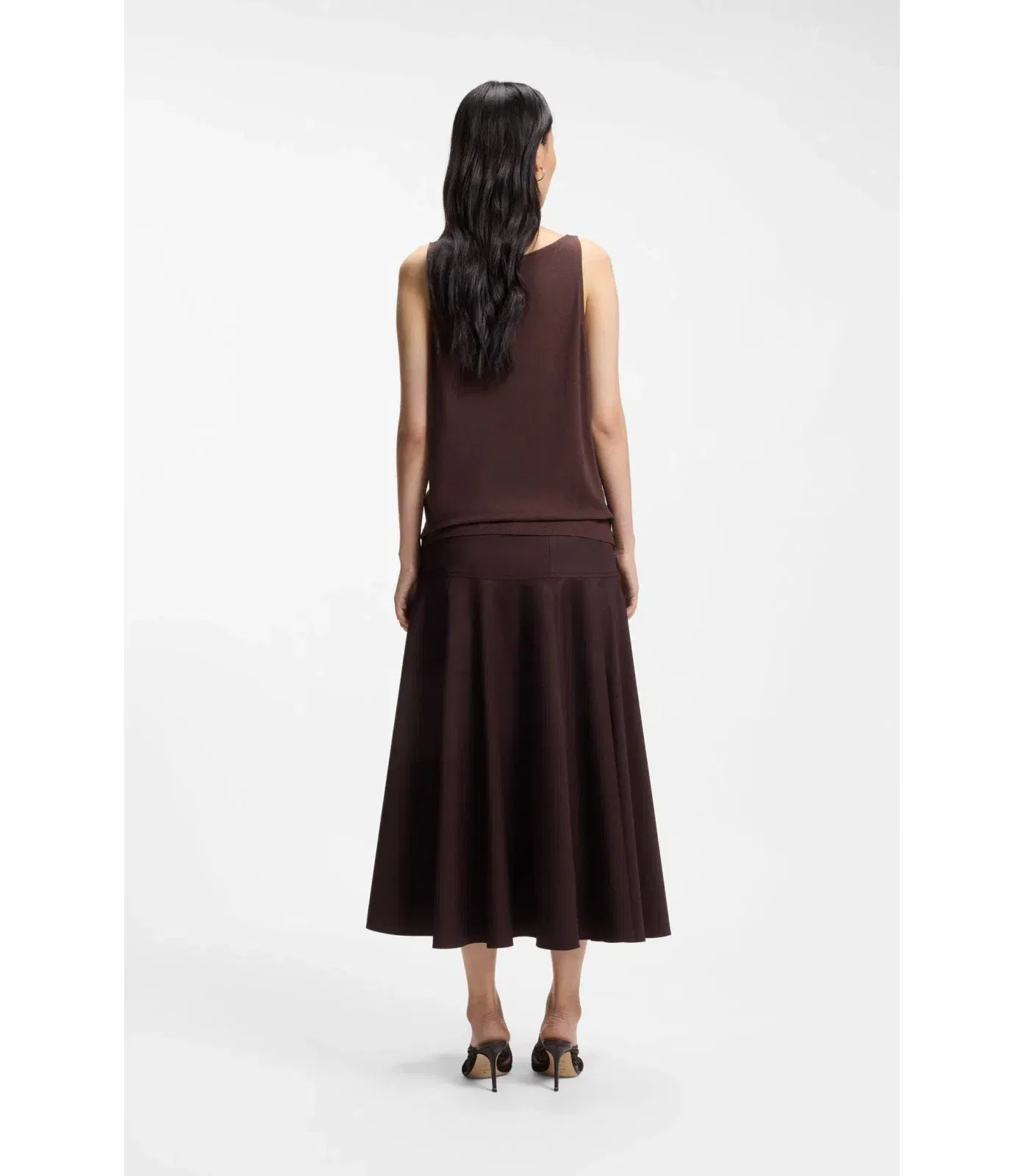 Boss Cotton Linen Top With V Neckline Dark Brown Women's