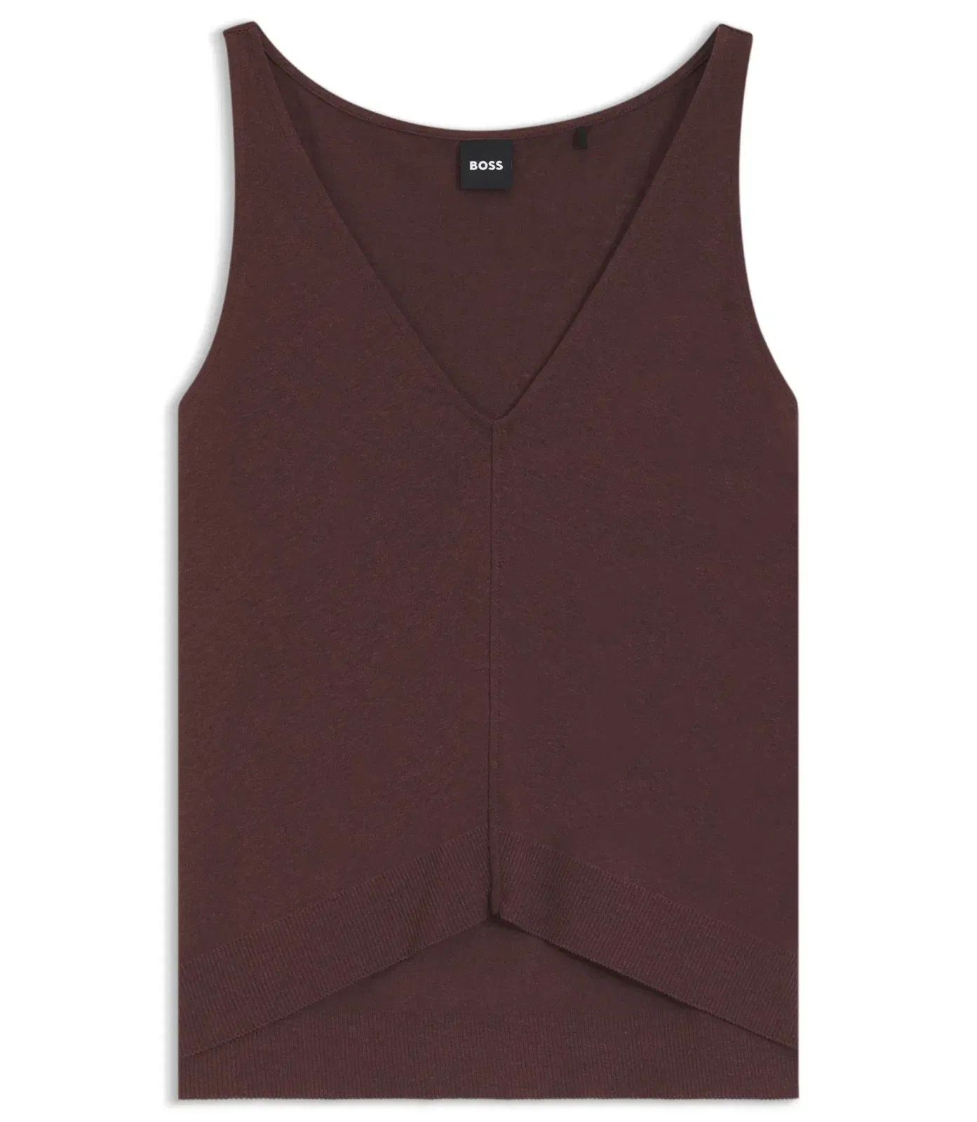 Boss Cotton Linen Top With V Neckline Dark Brown Women's