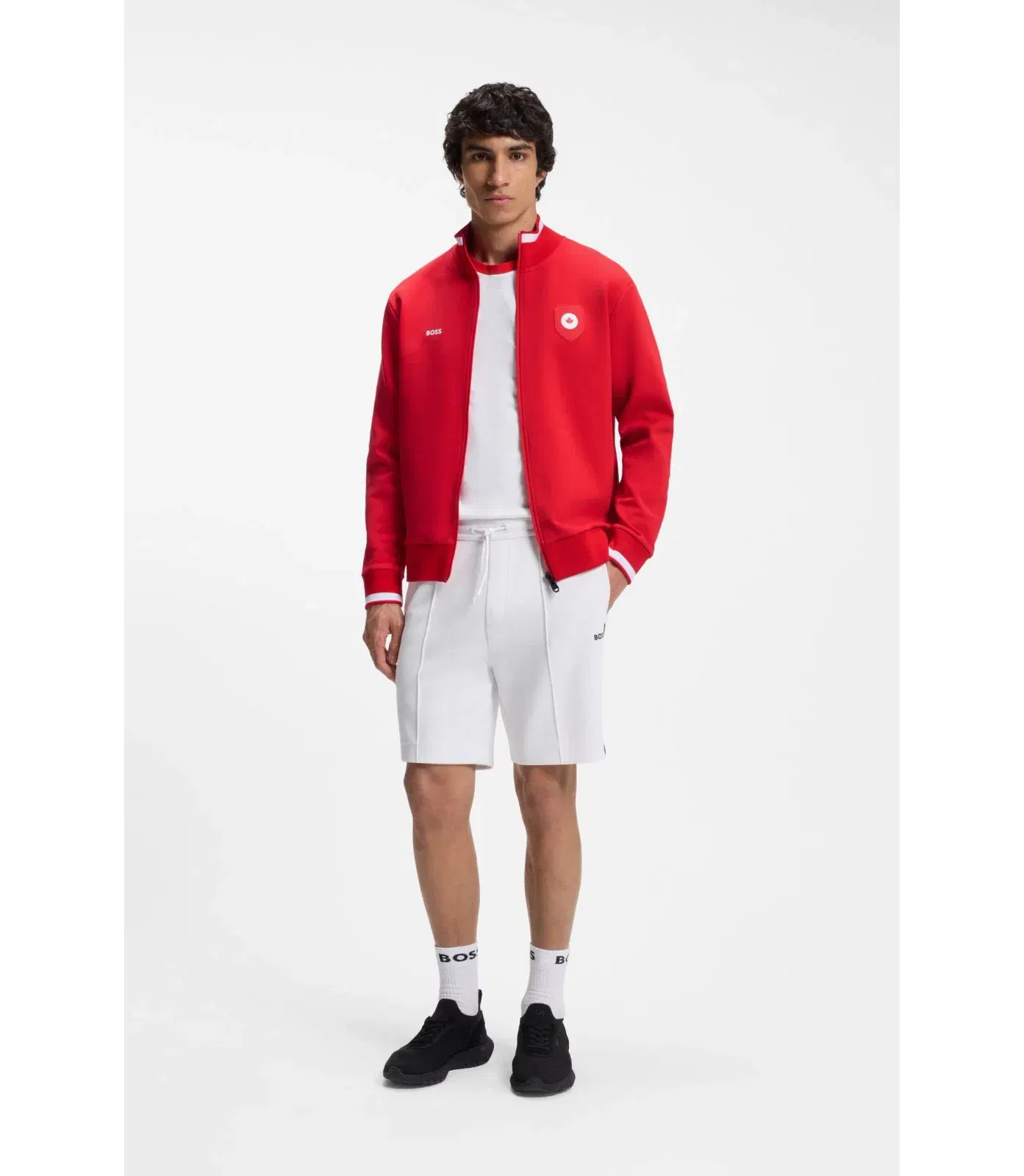 Boss Cotton Blend Zip Up Sweatshirt With Country Flag Badge Canada