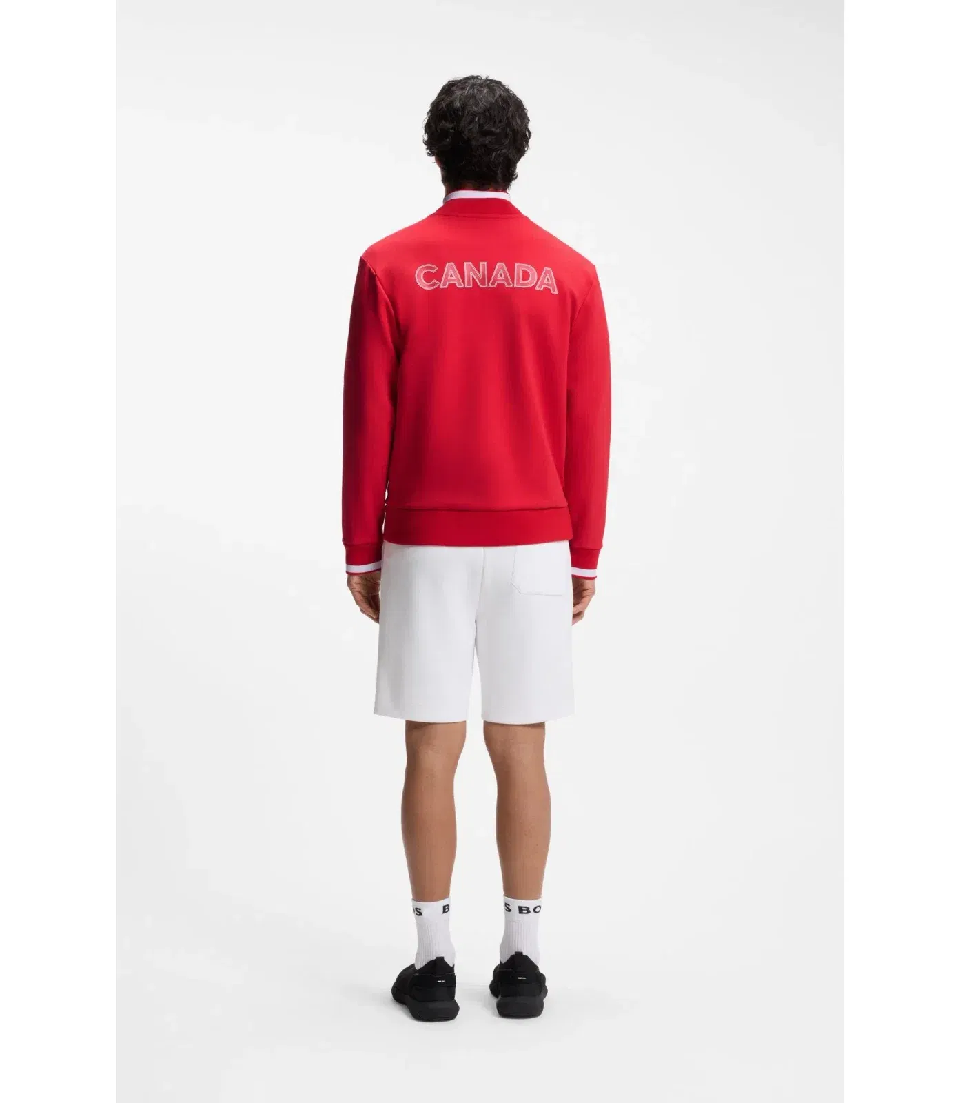 Boss Cotton Blend Zip Up Sweatshirt With Country Flag Badge Canada
