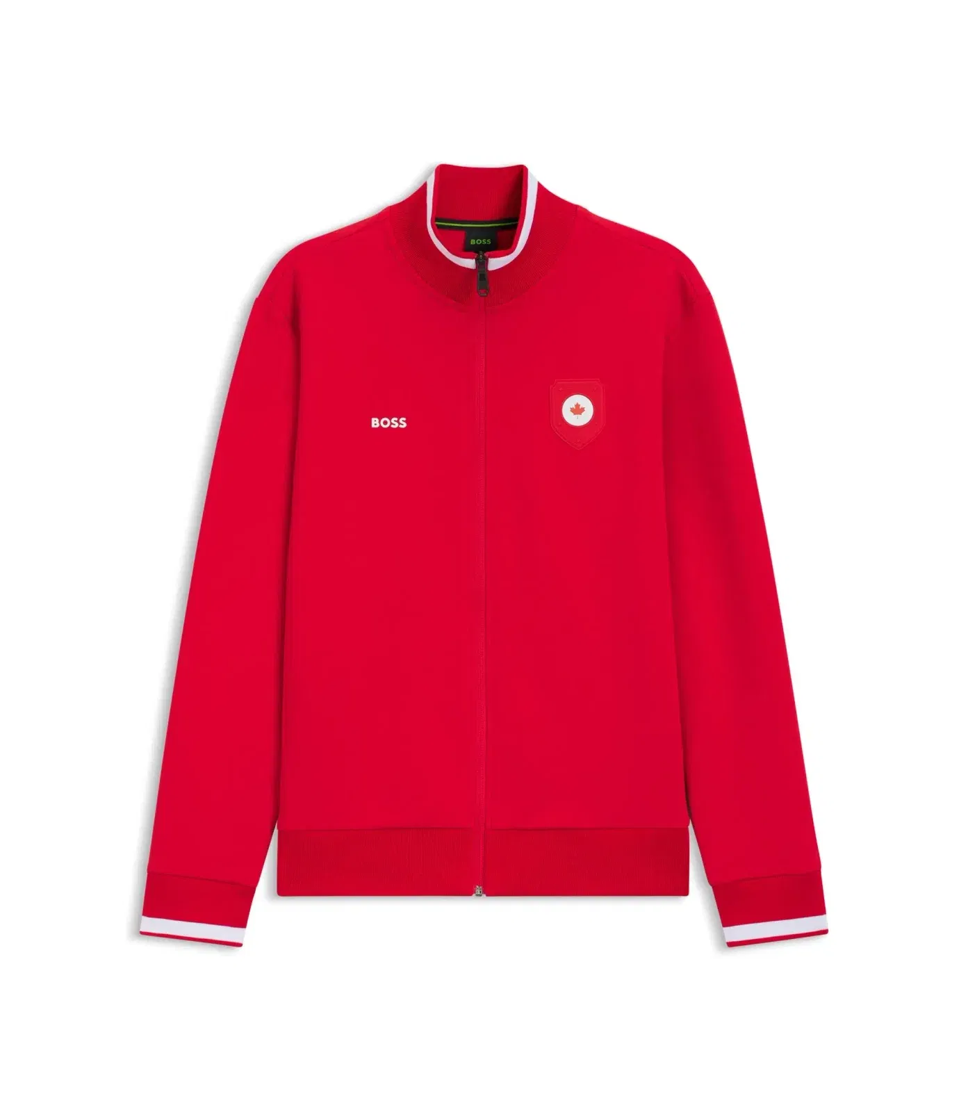 Boss Cotton Blend Zip Up Sweatshirt With Country Flag Badge Canada