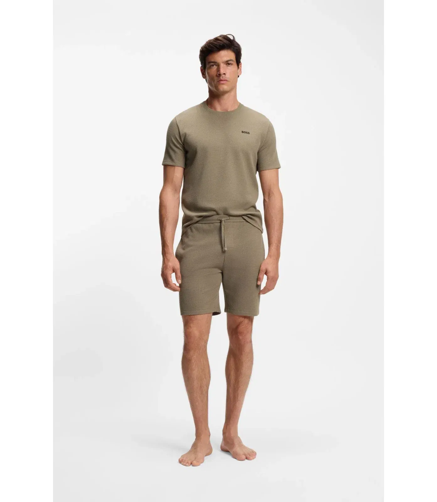 Boss Cotton Blend Pajama T-Shirt With Embroidered Logo Light Brown